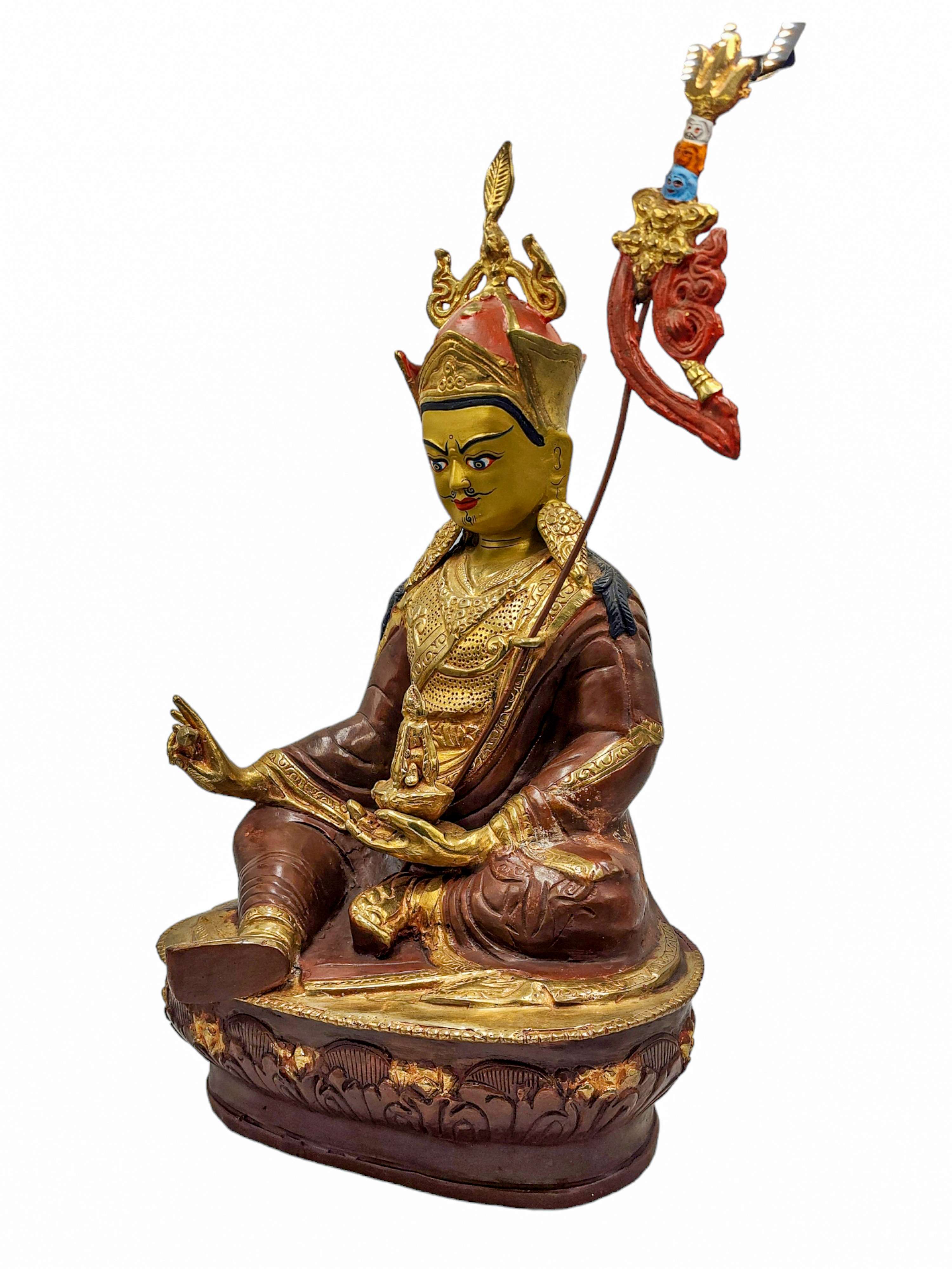 padmasambhava, Buddhist Handmade Statue, partly Gold Plated, Wtih face Painted