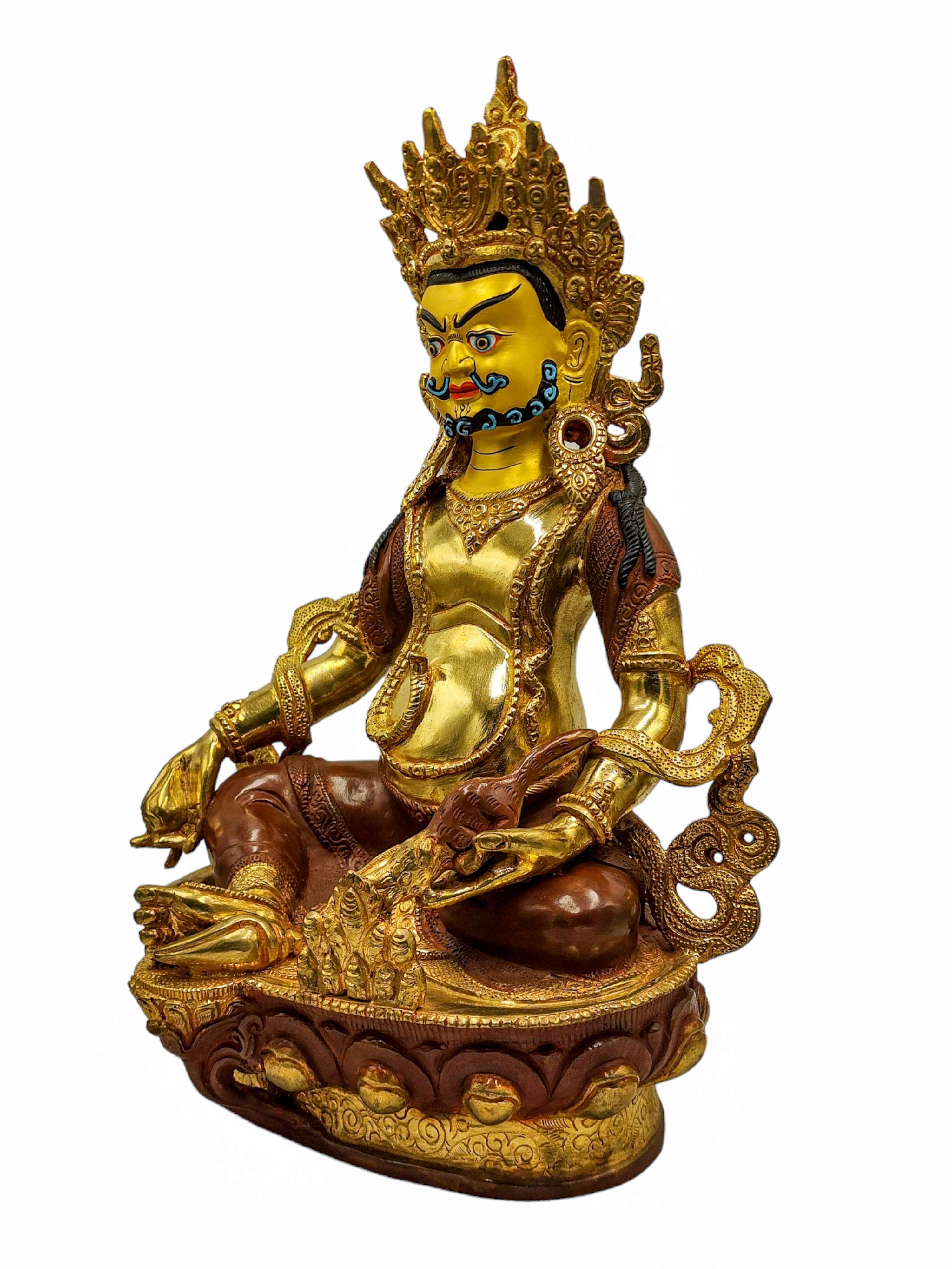yellow Jambhala, Buddhist Handmade Statue, partly Gold Plated, Wtih face Painted