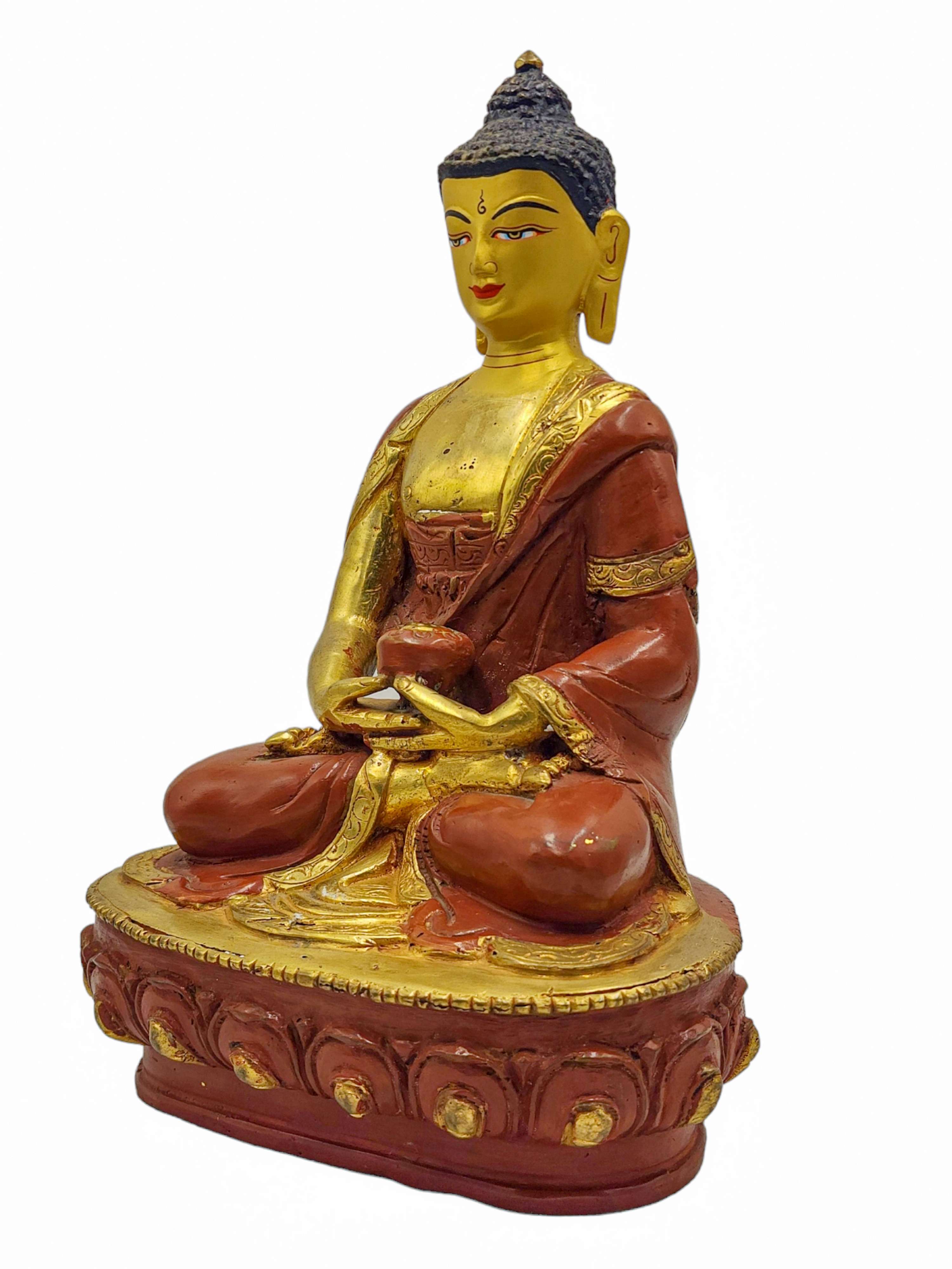 shakyamuni Buddha, Buddhist Handmade Statue, partly Gold Plated, Wtih face Painted