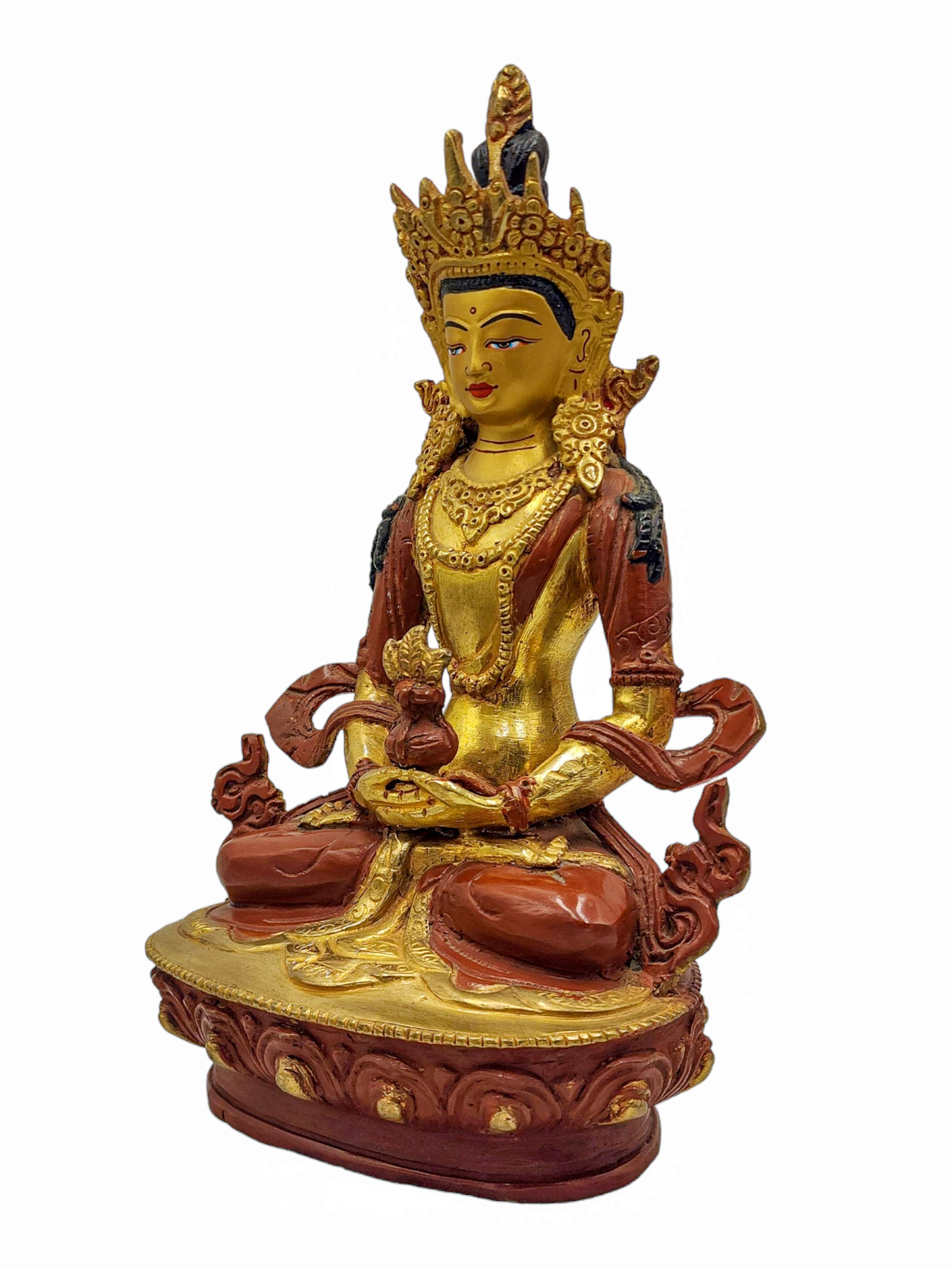 aparimita, Buddhist Handmade Statue, partly Gold Plated, Wtih face Painted