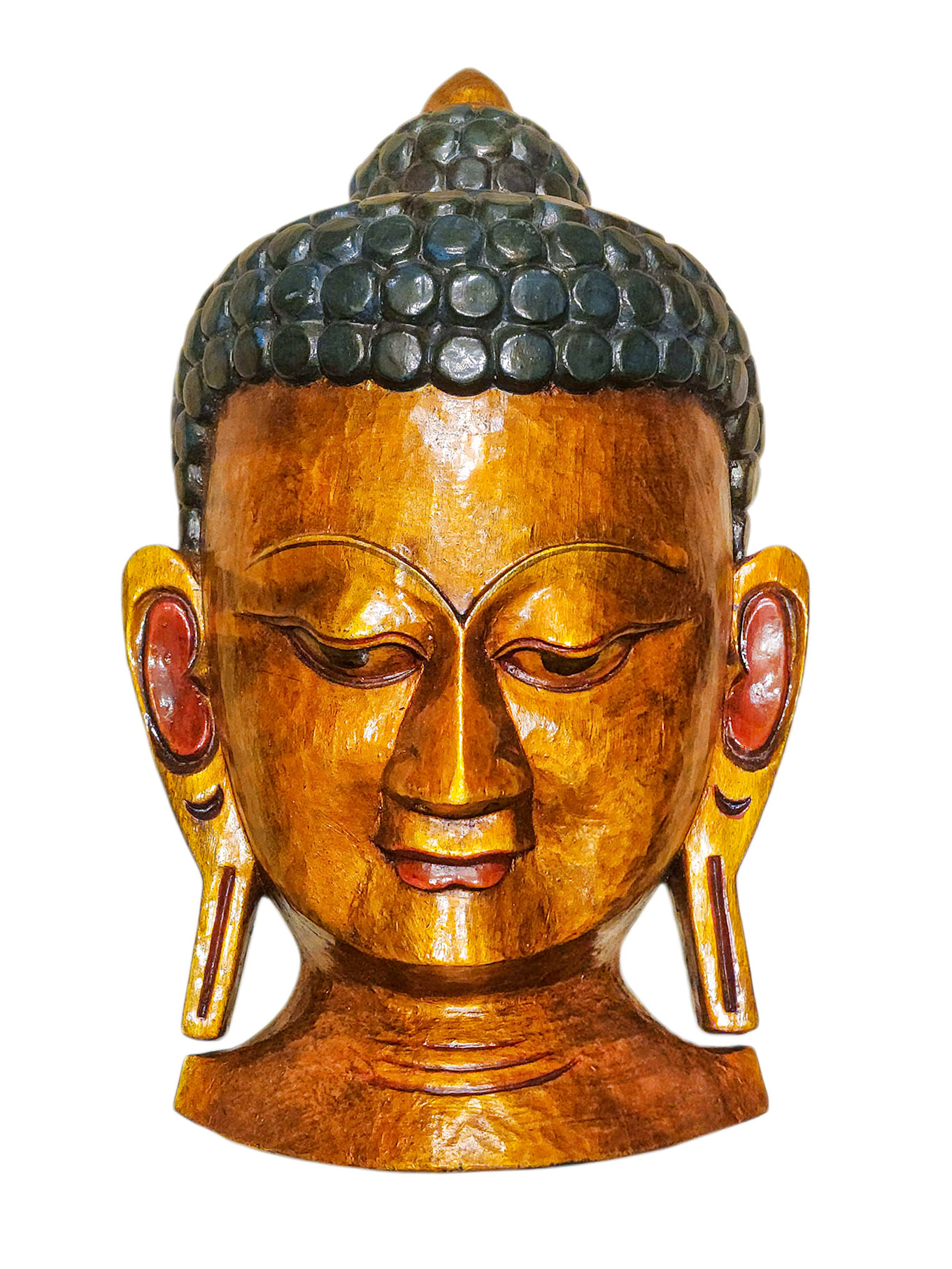[buddha Head],buddhist Handmade Wooden Statue, Wall Hanging, [thangka Color Finishing], Poplar Wood