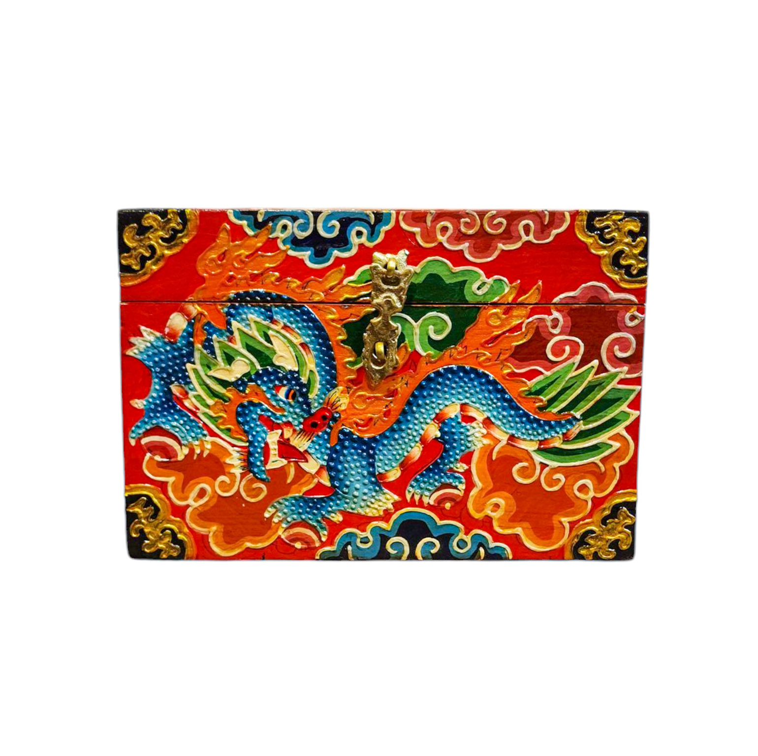 Buddhist Wooden Box With dragon, Tibetan Style With Traditional Colors