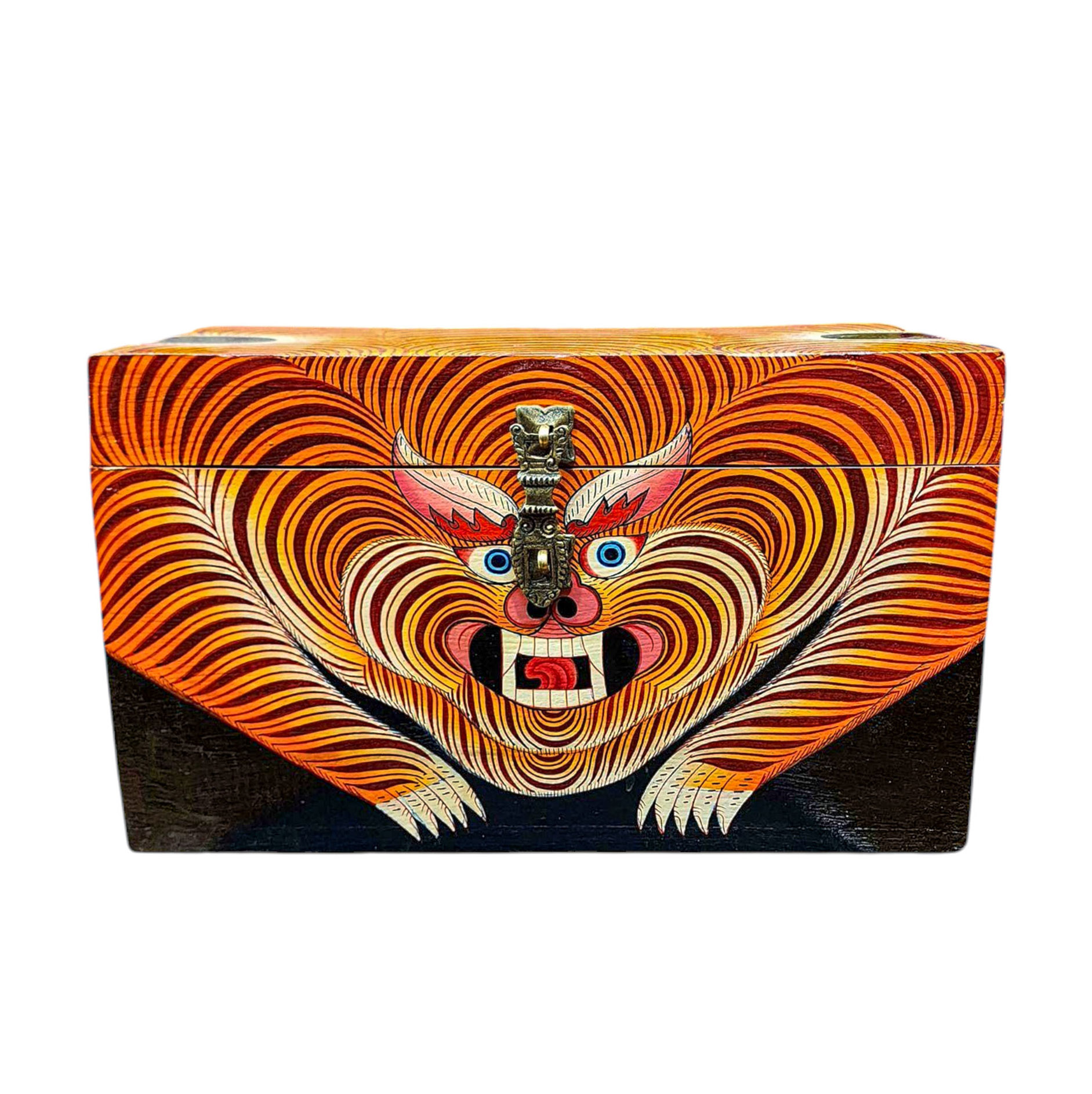 Buddhist Wooden Box With tiger, Tibetan Style With Traditional Colors