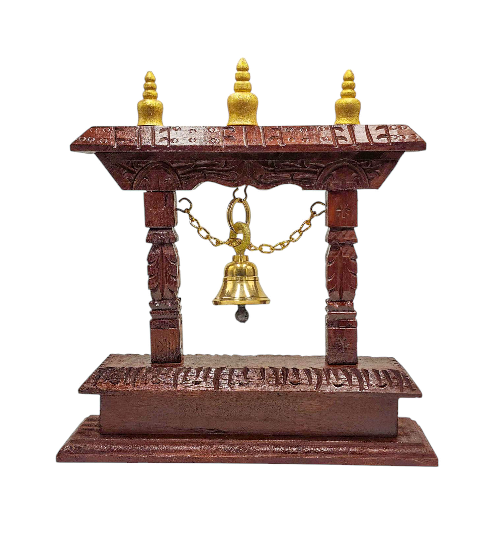 Buddhist Handmade Traditional Table Bell On Wooden Frame,