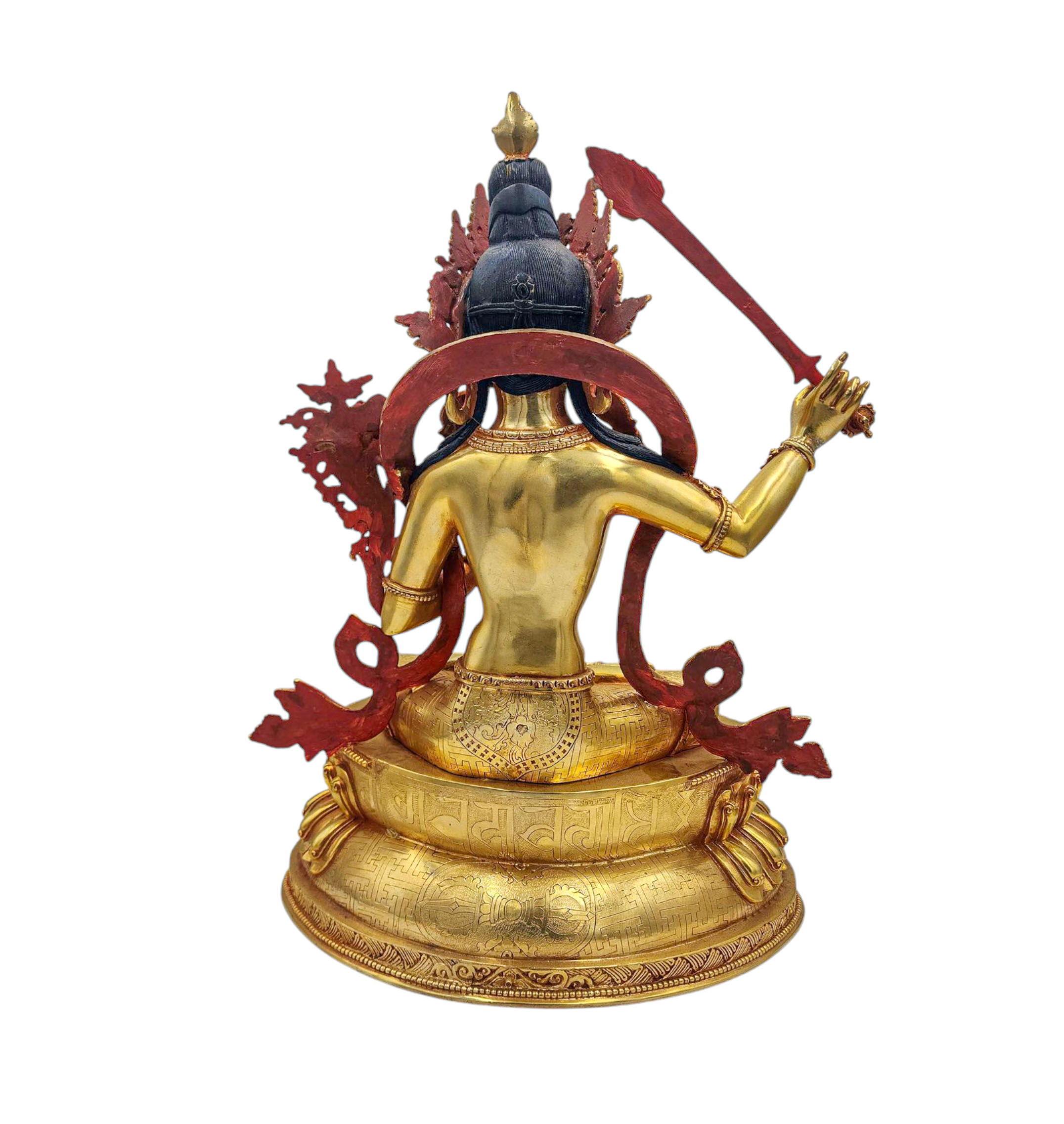 manjushri Buddhist Handmade Statue, gold Plated, face Painted