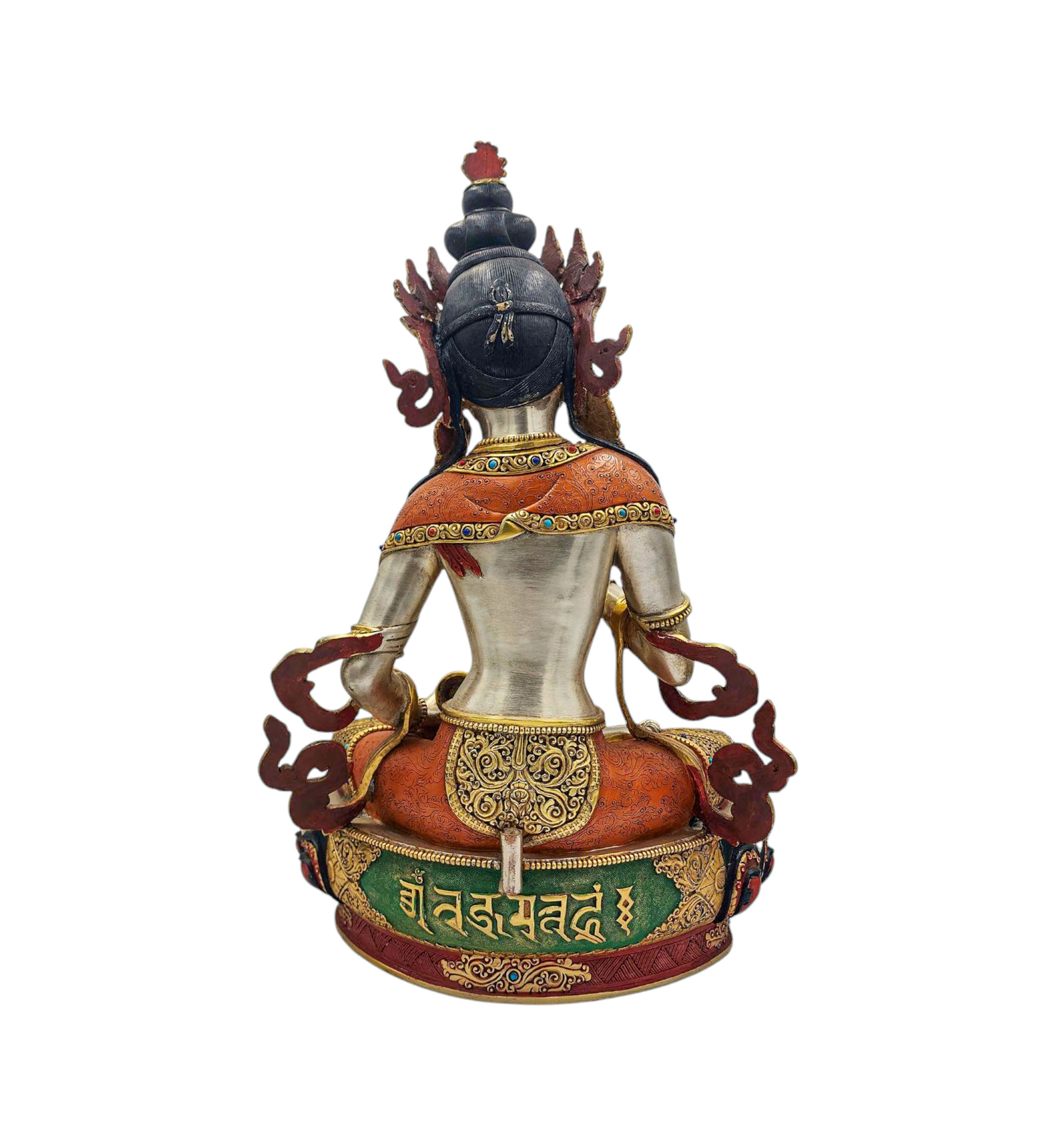 vajrasattva Buddhist Handmade Statue, gold And Silver Plated, stone Setting