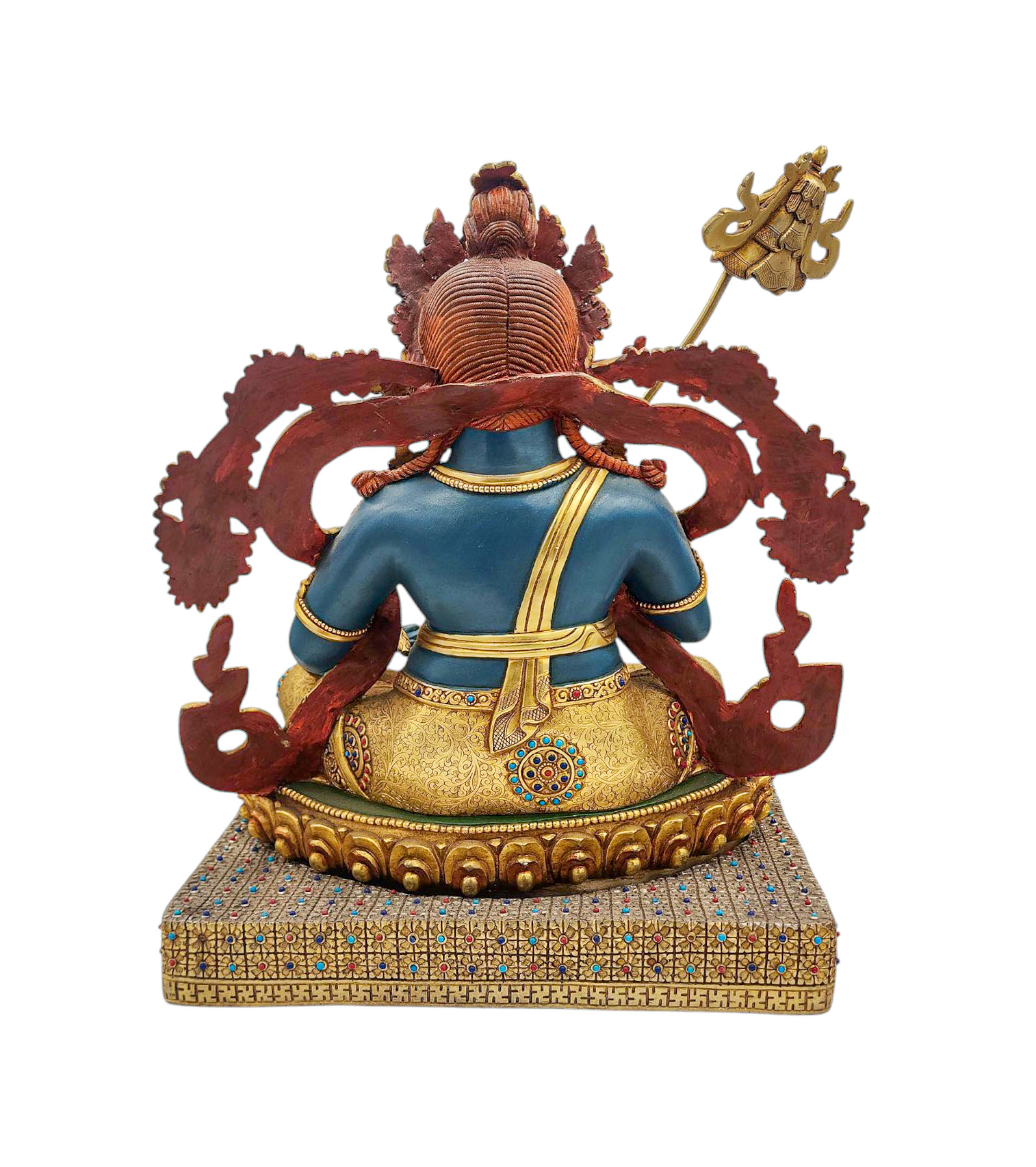 black Jambhala Buddhist Handmade Statue, gold Plated, thangka Color Finishing, stone Setting