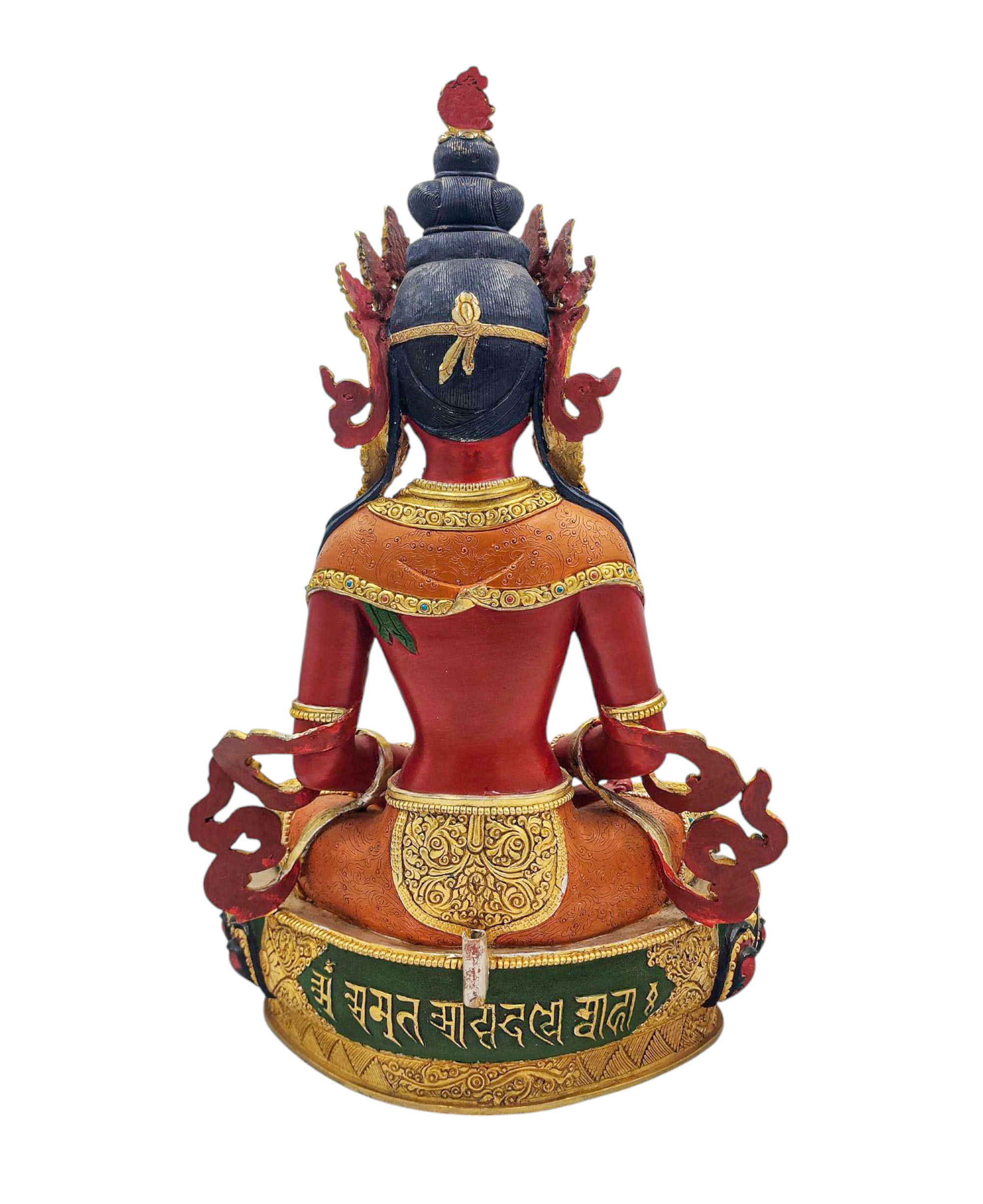 aparimita Buddhist Handmade Statue, Gold Plated, thangka Color Finishing, stone Setting