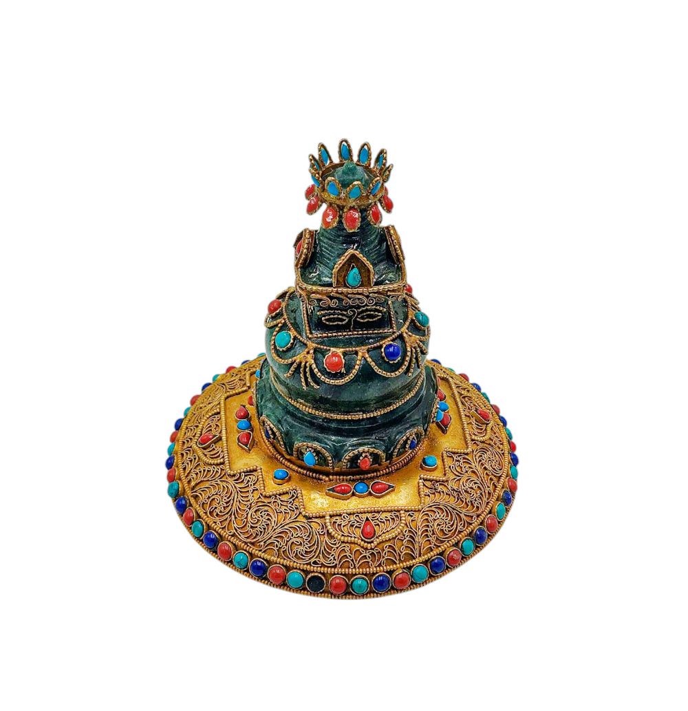 stupa, Buddhist Handmade Statue, stone Setting, full Gold Plated