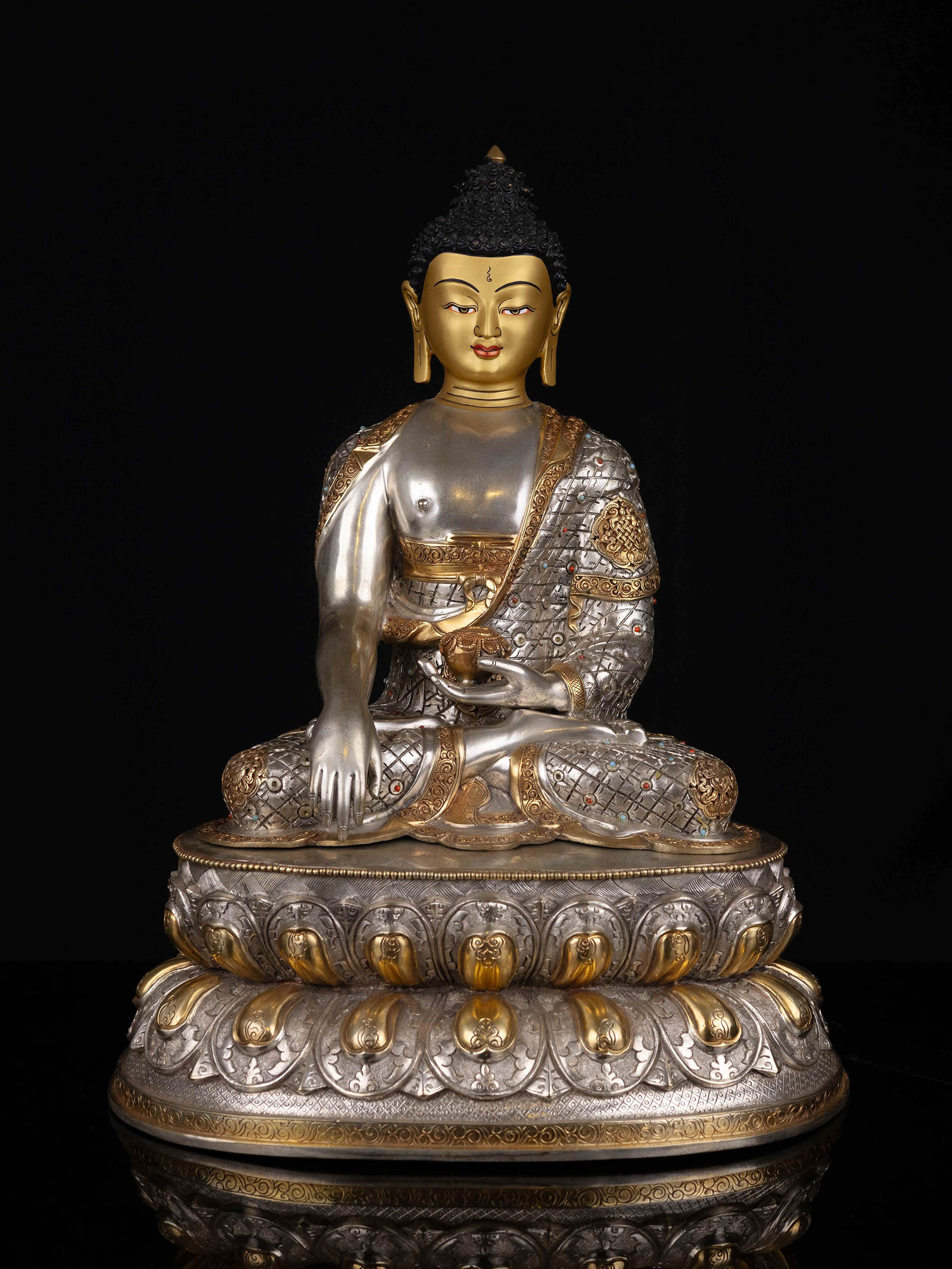 [shakyamuni Buddha], Buddhist Statue, [full Gold Plated], [silver Plated], [face Painted]