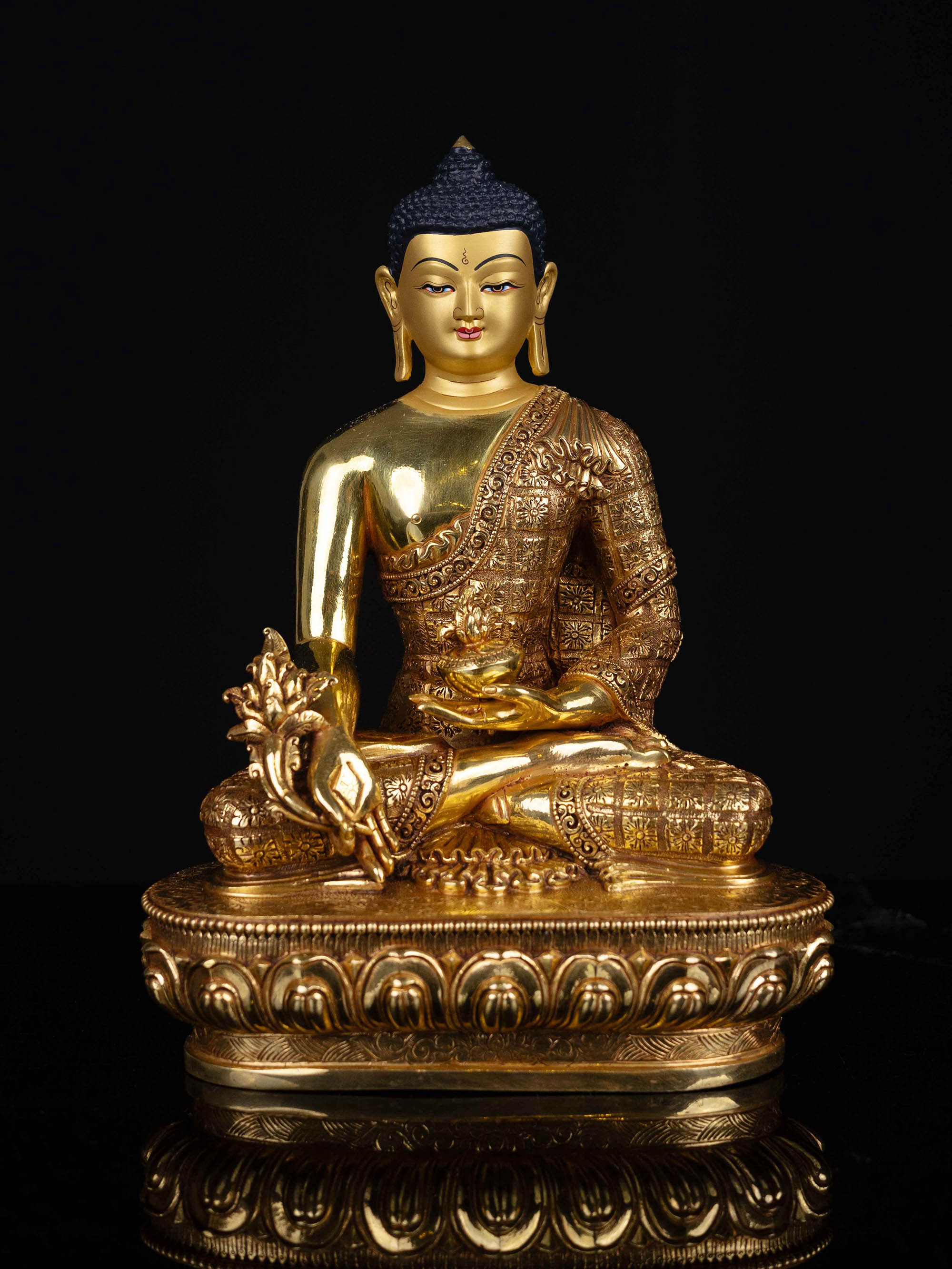 [medicine Buddha], Buddhist Statue, [full Gold Plated], [face Painted]