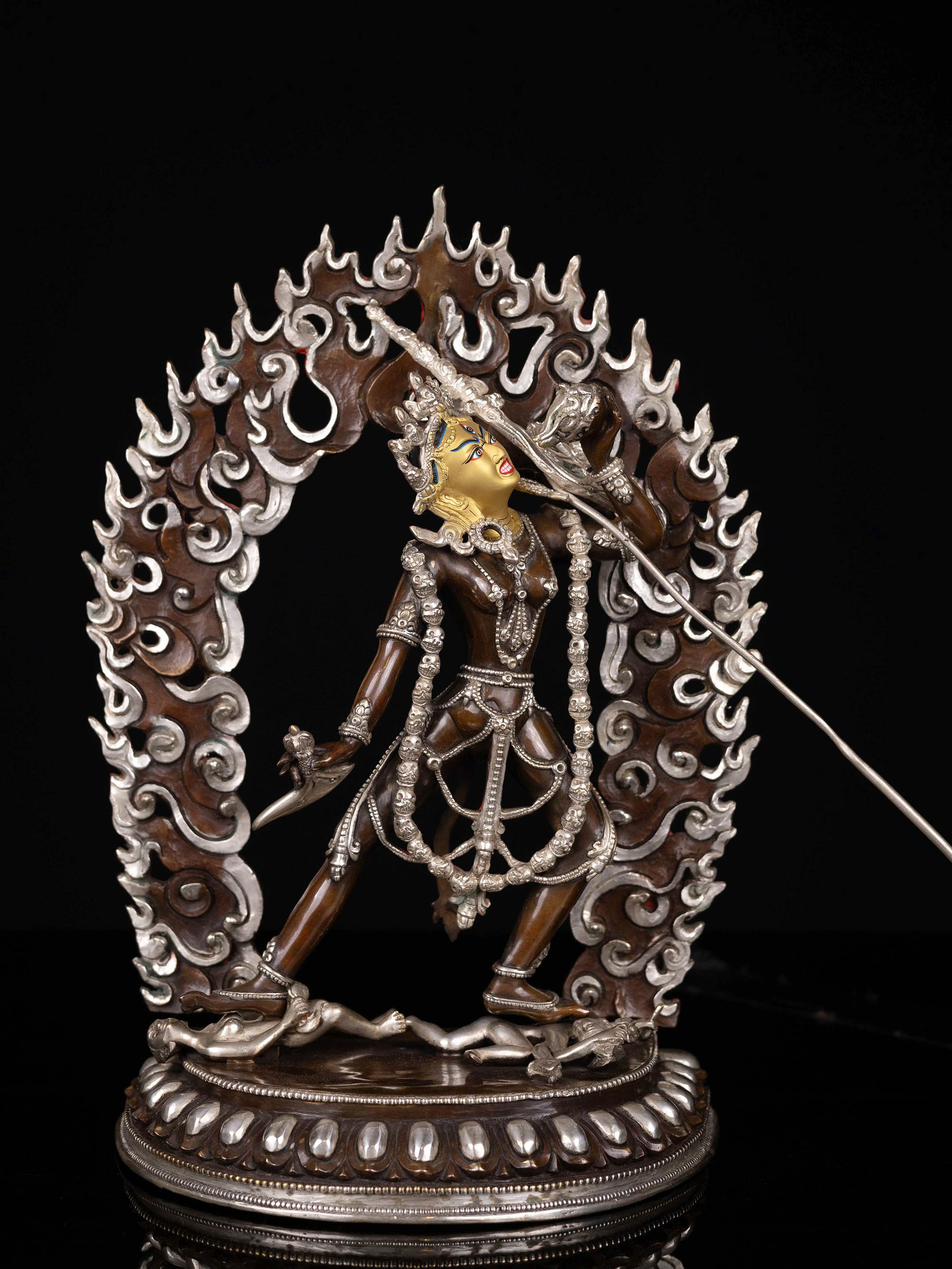 [vajrayogini], Buddhist Statue, [silver And Chocolate Oxidized], [face Painted]