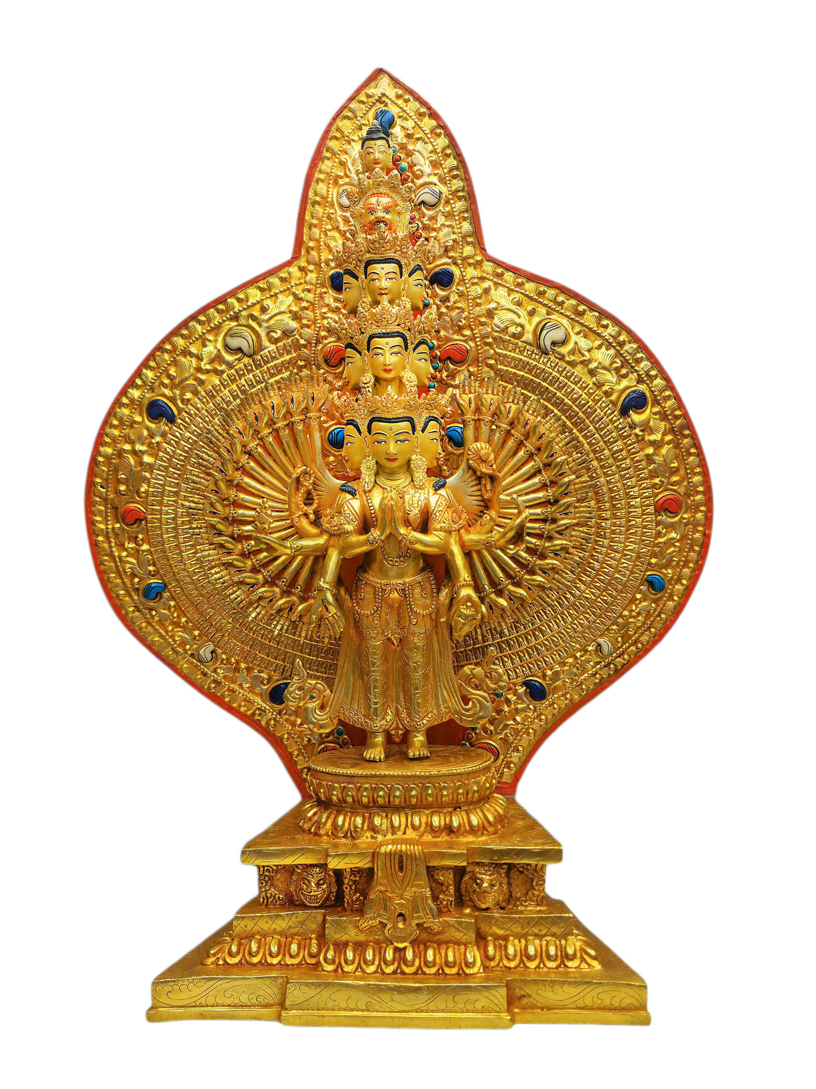 [1000] Thousand Arms [sahasrabhuja Avalokitesvara], Buddhist Handmade Statue, [full Gold Plated], [stone Setting], [face Painted]