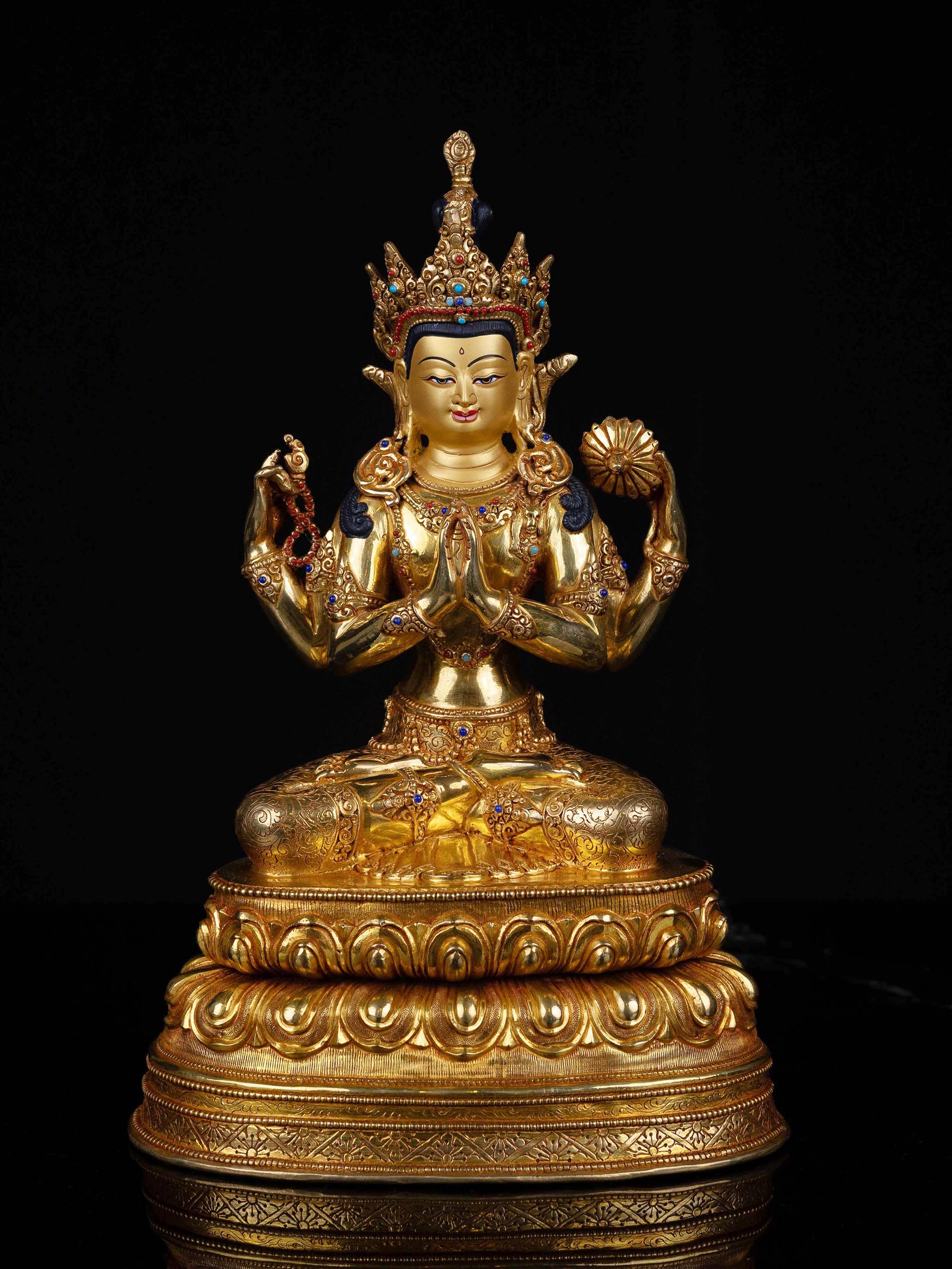 [chenrezig], Buddhist Statue, [full Gold Plated], [stone Setting], [face Painted]
