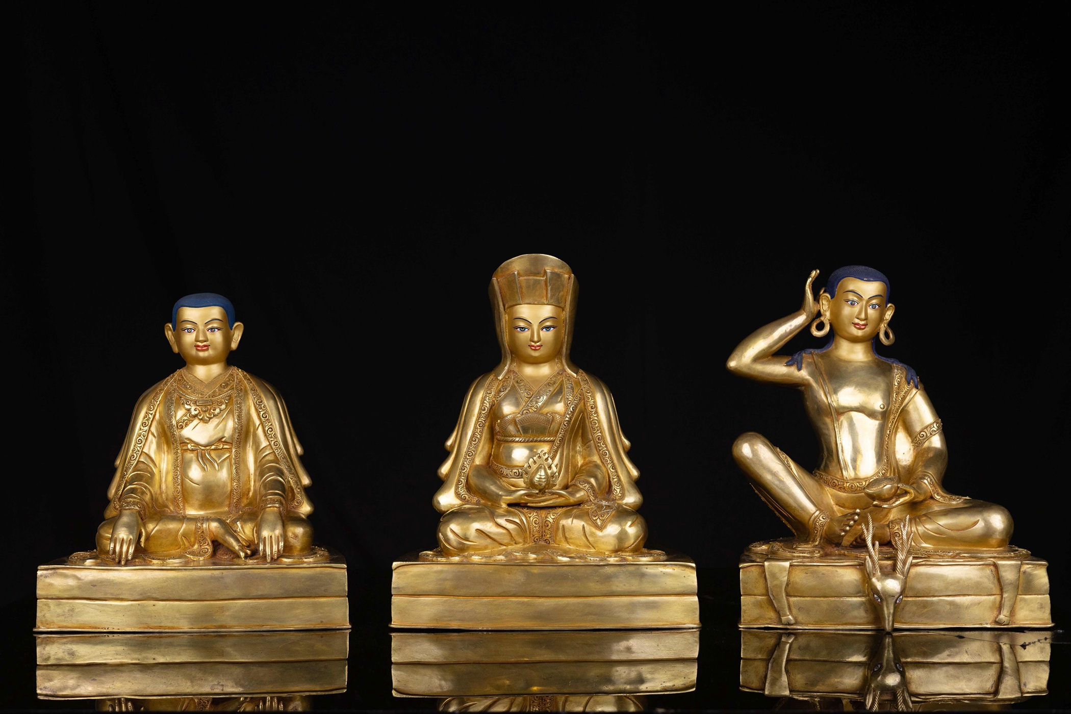 [three Kayug Masters], [marpa Lotsawa], [gampopa] And [milarepa] Set, Buddhist Statue, [full Gold Plated], [face Painted]