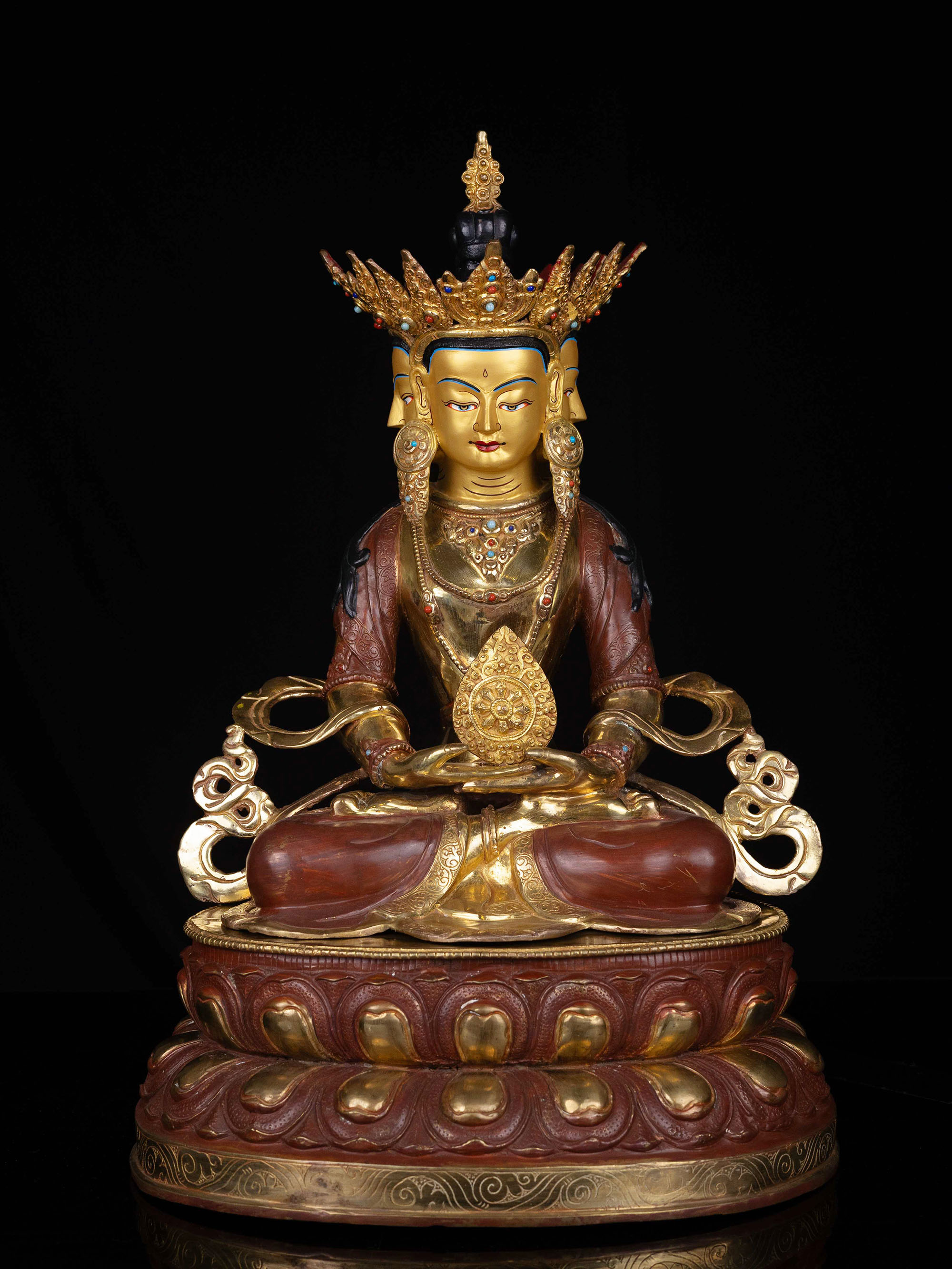 [vairochana Buddha], Buddhist Statue, [partly Gold Plated], [face Painted]
