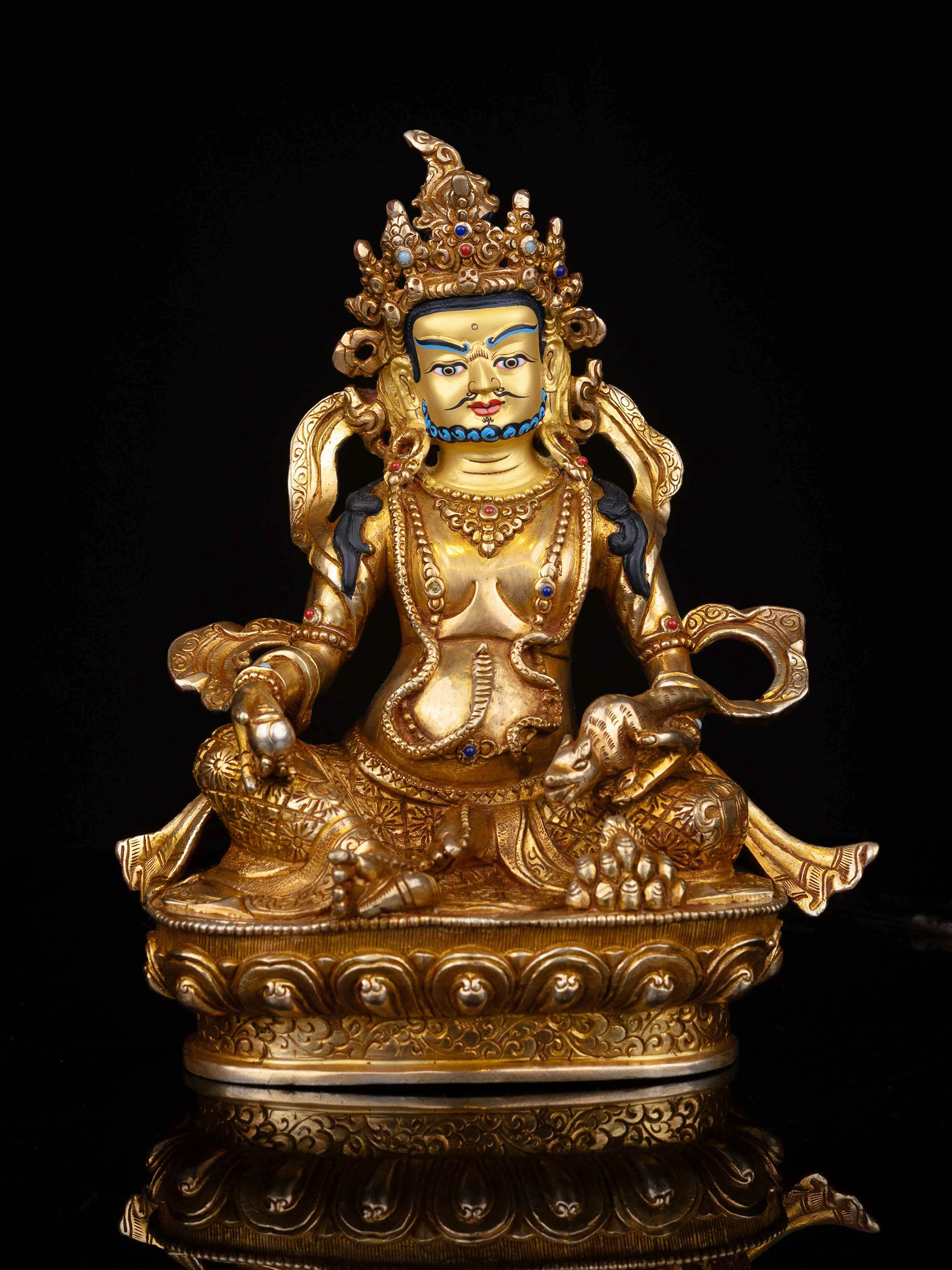 [yellow Jambhala], Buddhist Statue, [full Gold Plated], [stone Setting], [face Painted]