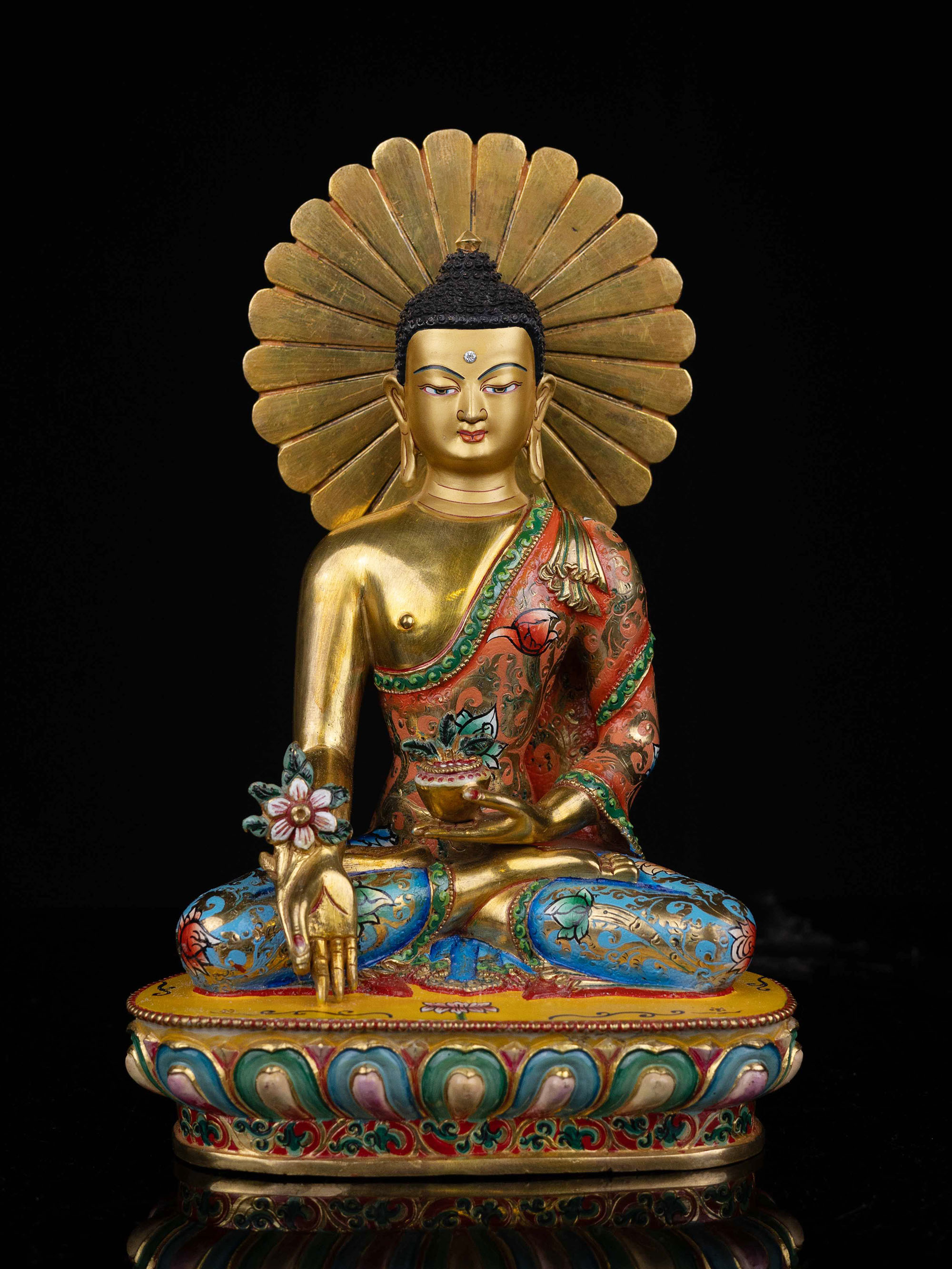 [medicine Buddha], Buddhist Statue, [thangka Color Finishing], [face Painted]