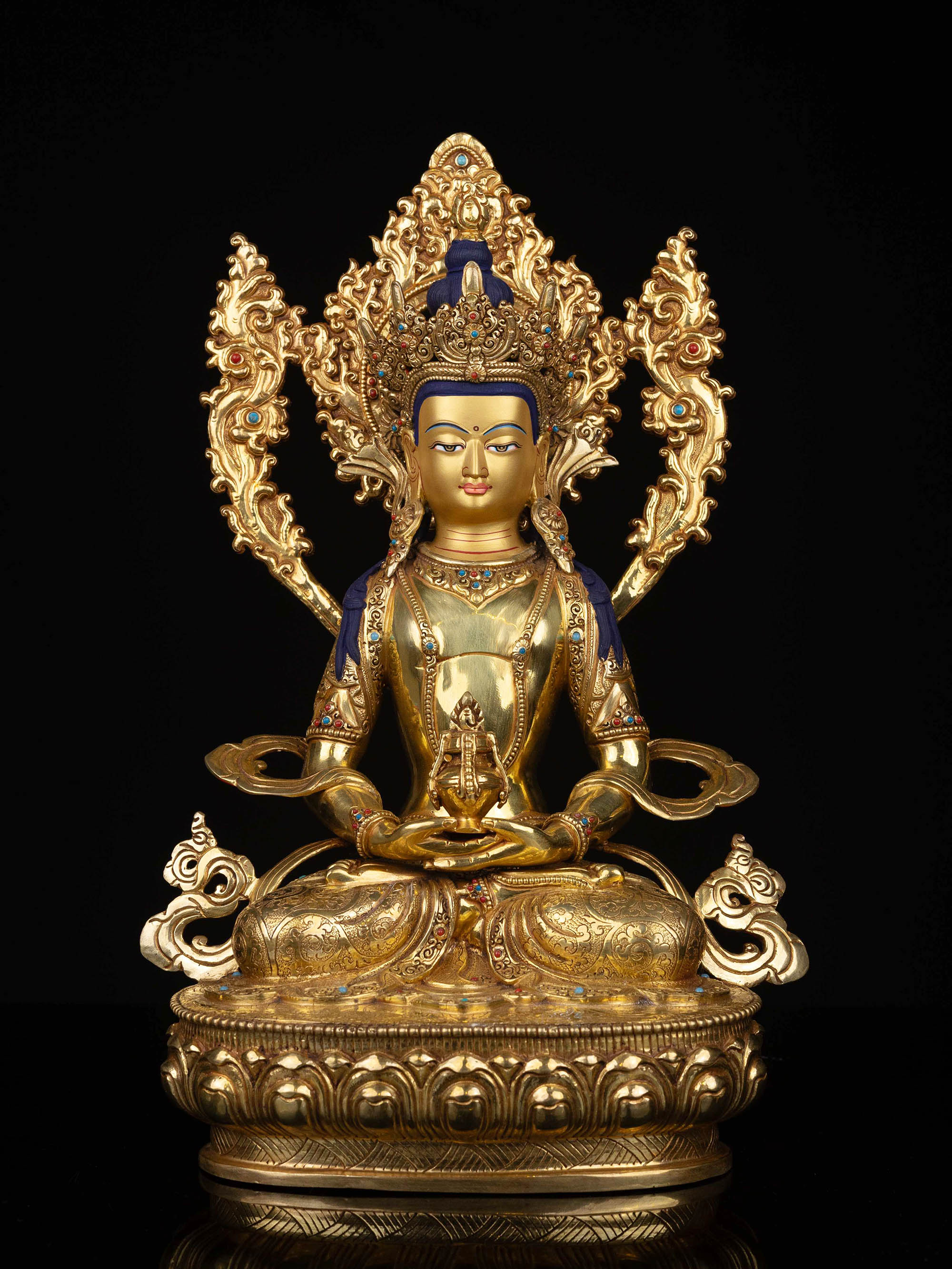 [aparimita] Buddhist Statue, [full Gold Plated], [stone Setting], [face Painted]