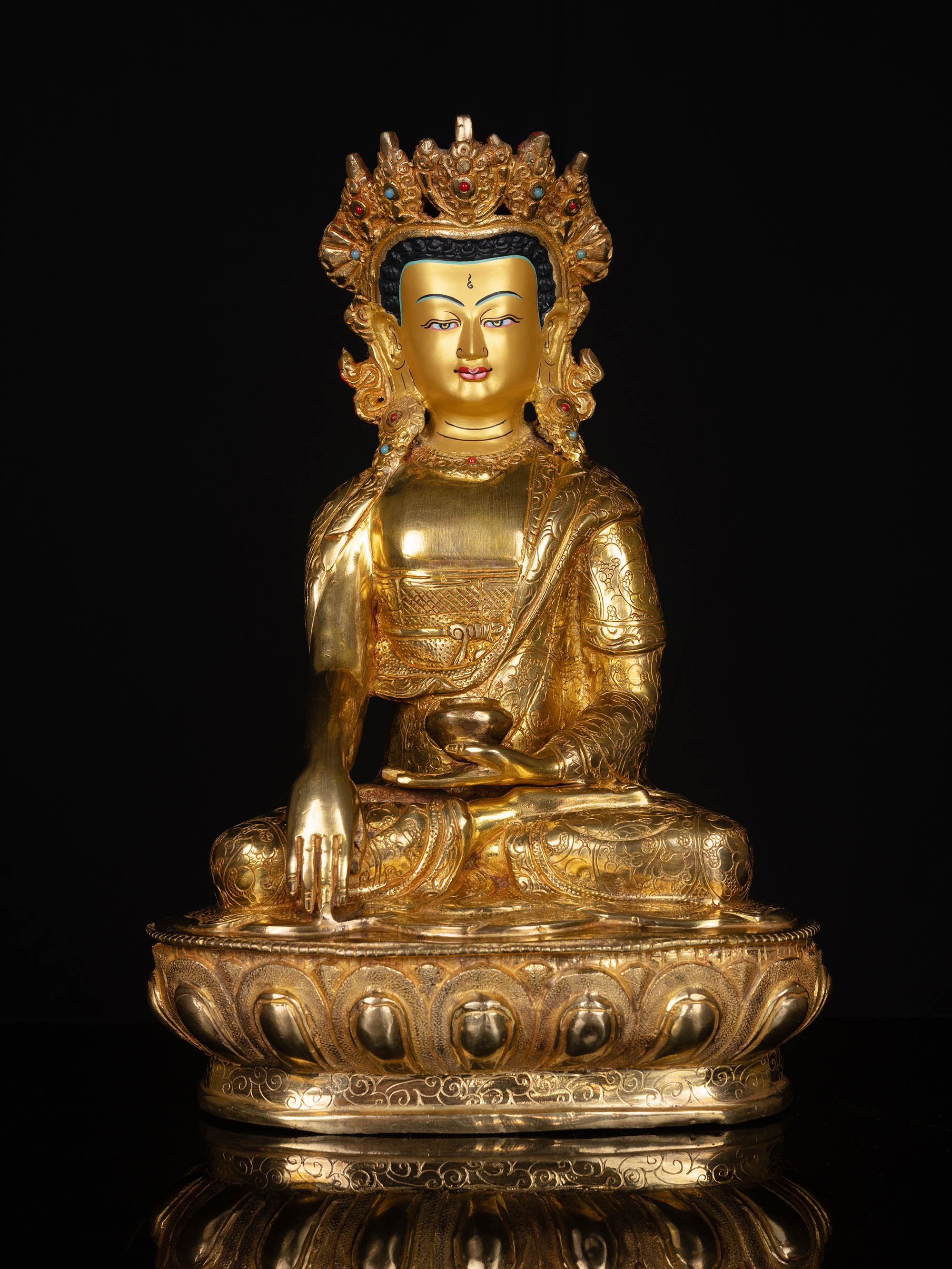 [crown Shakyamuni Buddha], Buddhist Statue, [full Gold Plated], [stone Setting], [face Painted]