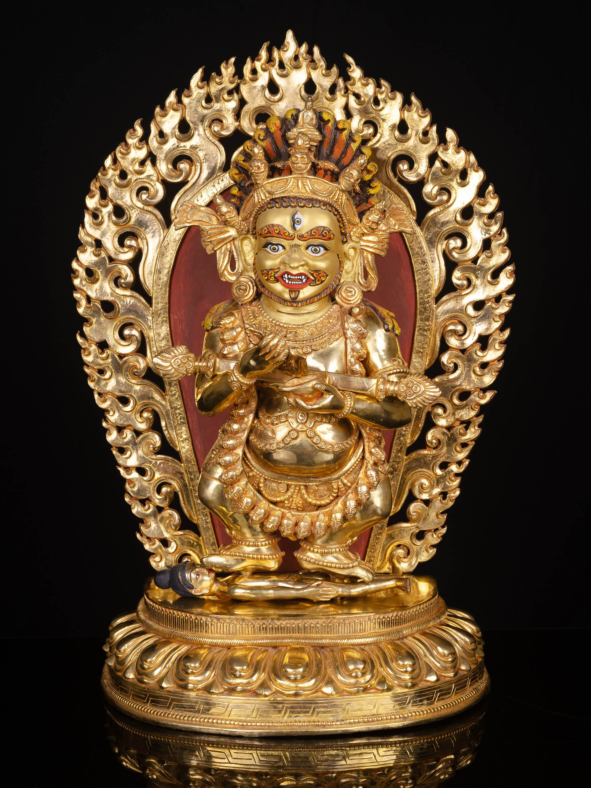 [mahakala Two Arms], Buddhist Handmade Statue, [full Gold Plated], [painted Face], [high Quality]