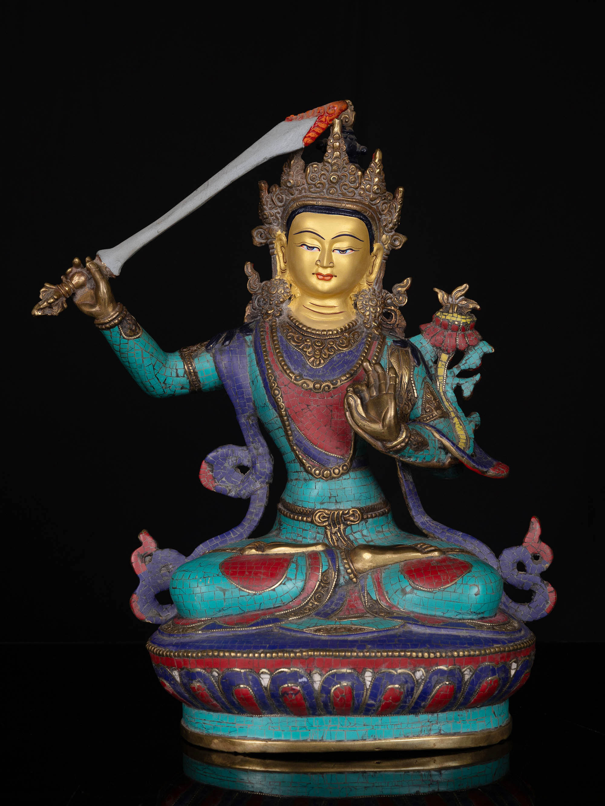 [manjushri], Buddhist Handmade Statue, [stone Setting], [face Painted]