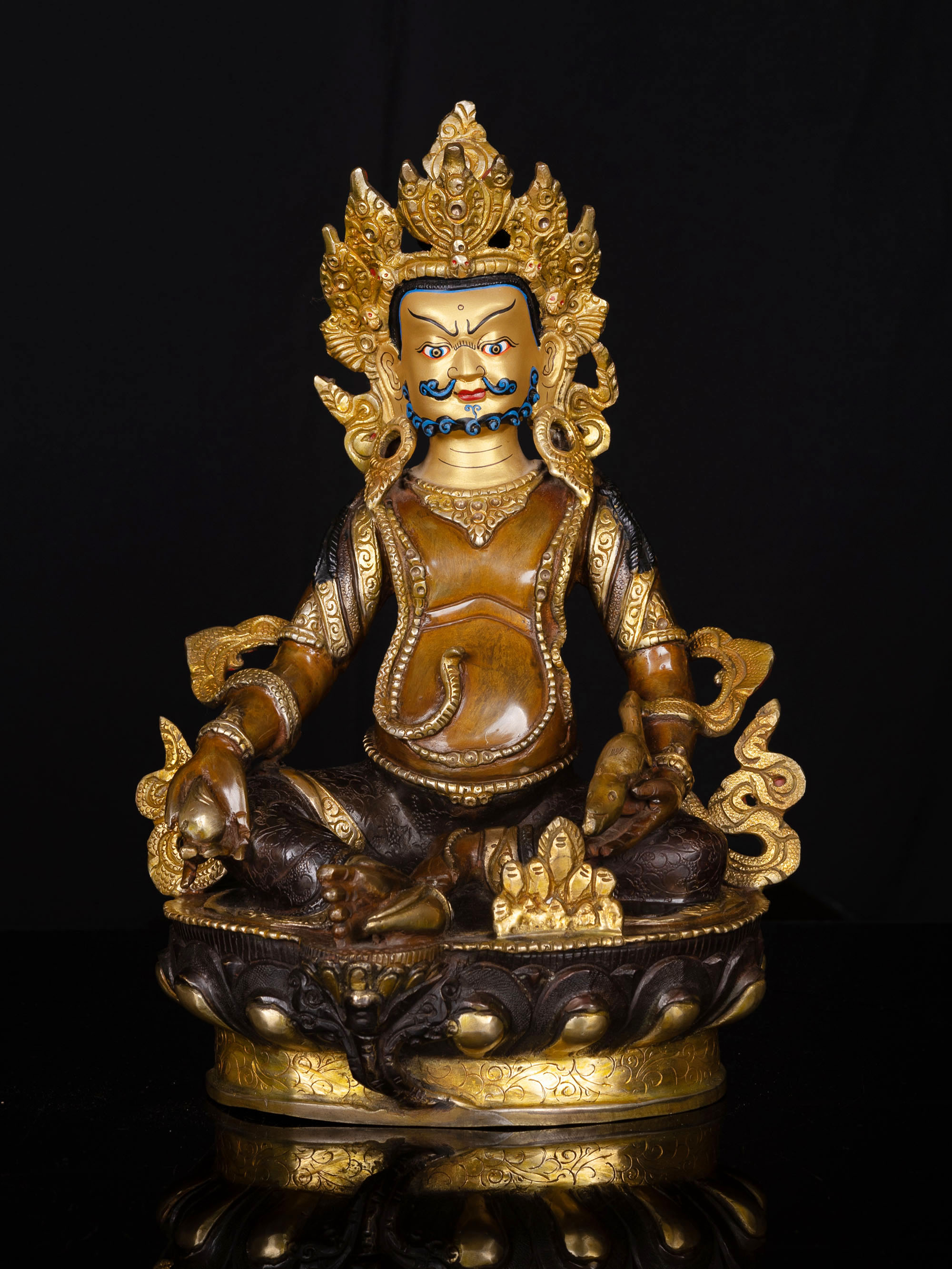 [yellow Jambhala], Buddhist Handmade Statue, [chocolate Oxidized], [face Painted]