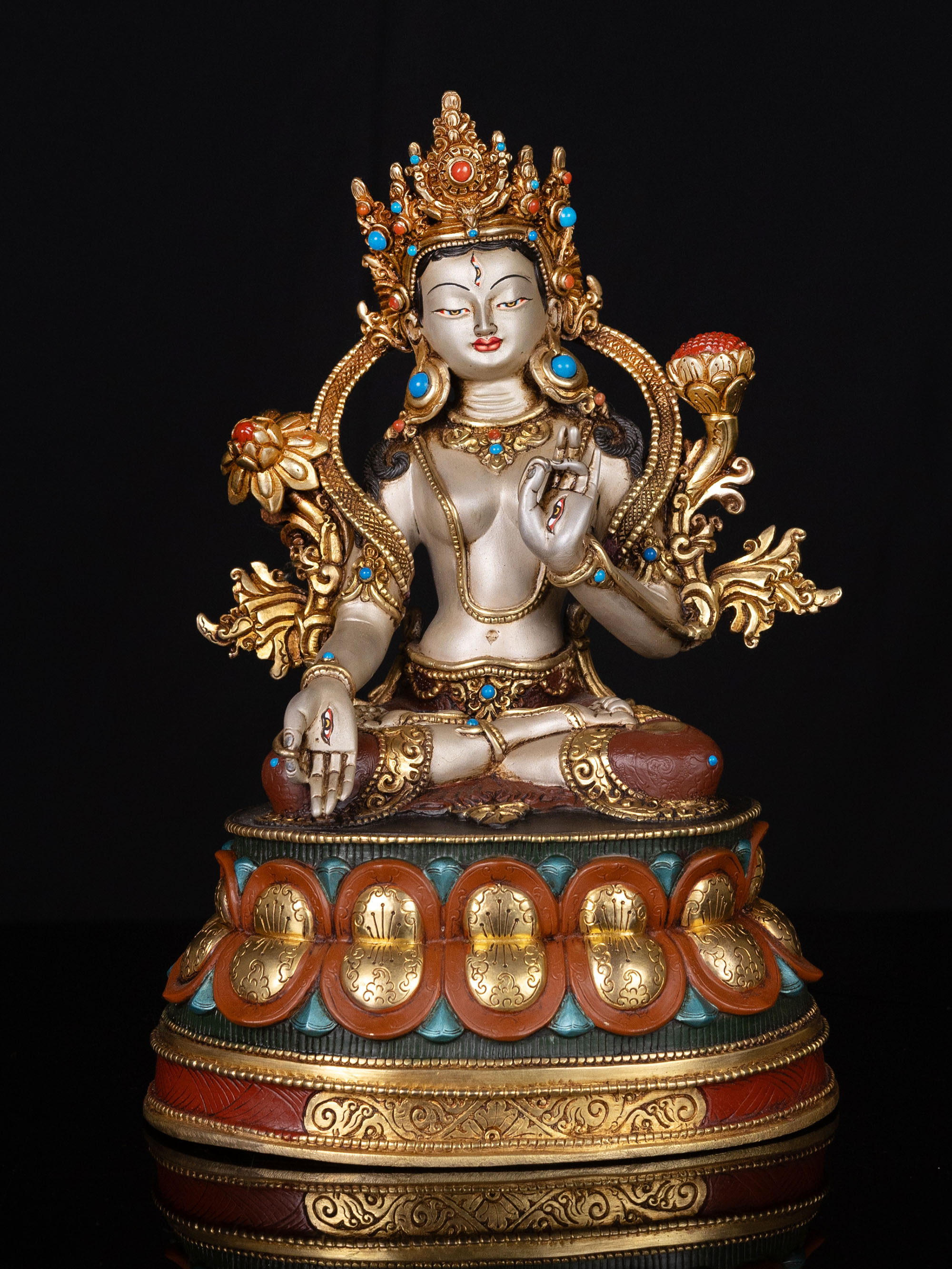 [white Tara], Buddhist Handmade Statue, [thangka Color Finishing], [stone Setting]