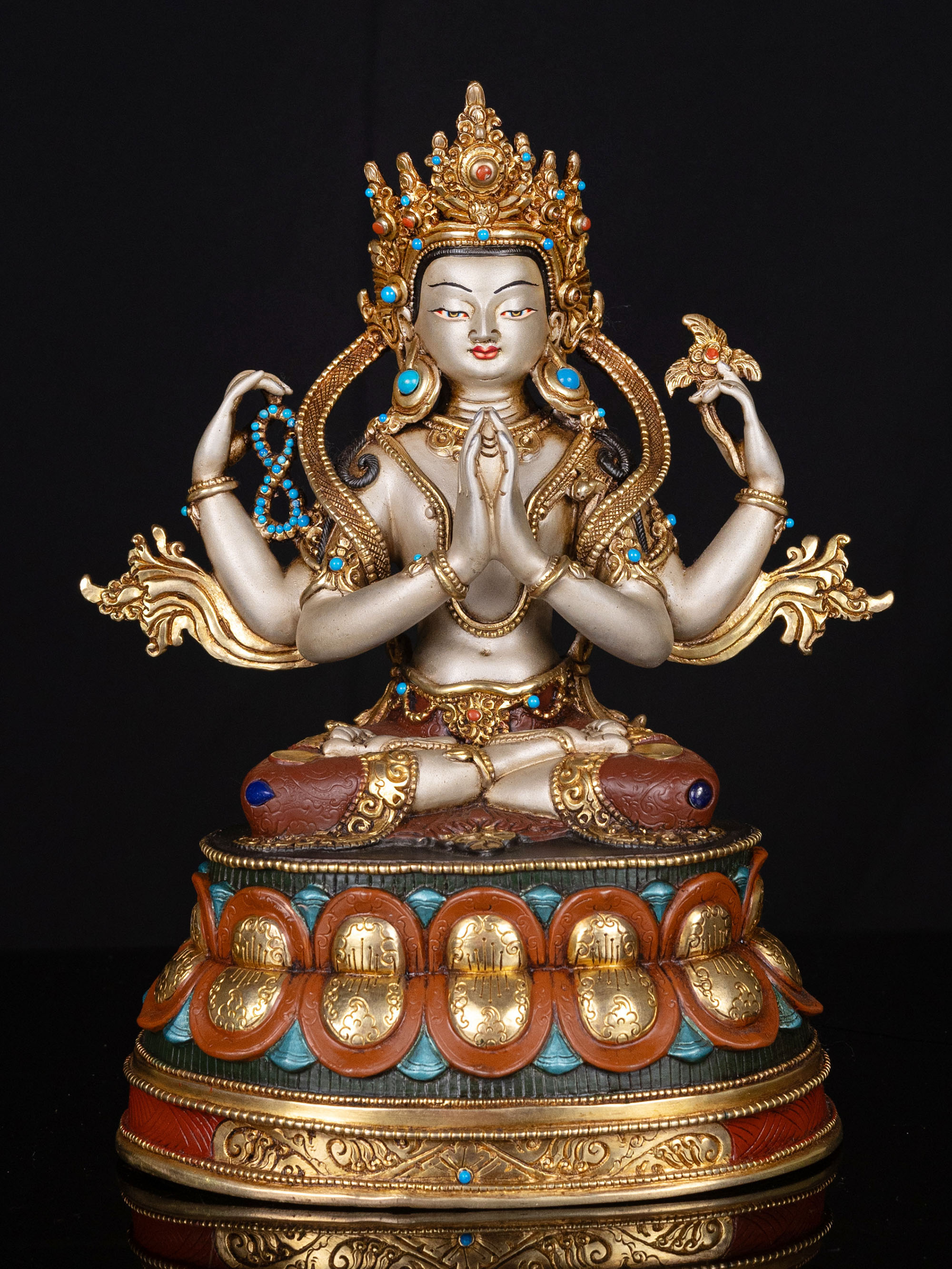 [chenrezig], Buddhist Handmade Statue, [thangka Color Finishing], [stone Setting]