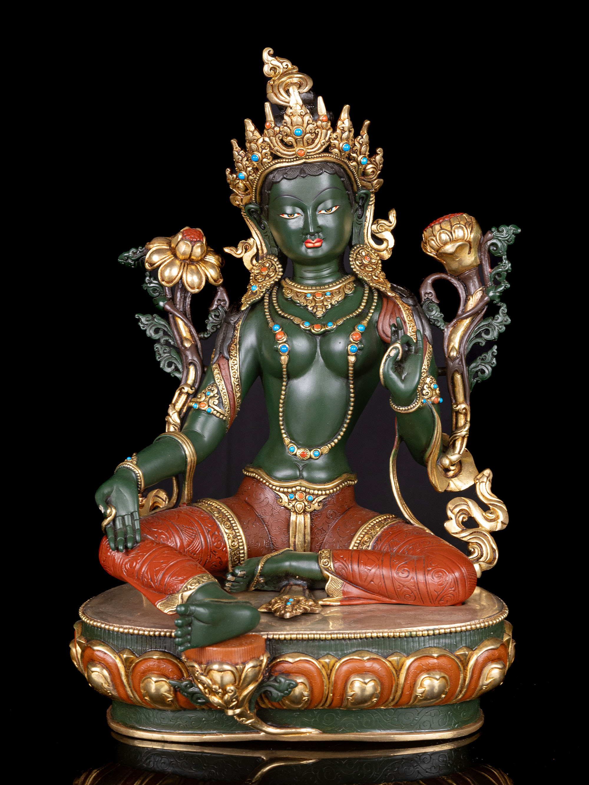 [green Tara], Buddhist Handmade Statue, [thangka Color Finishing], [stone Setting]