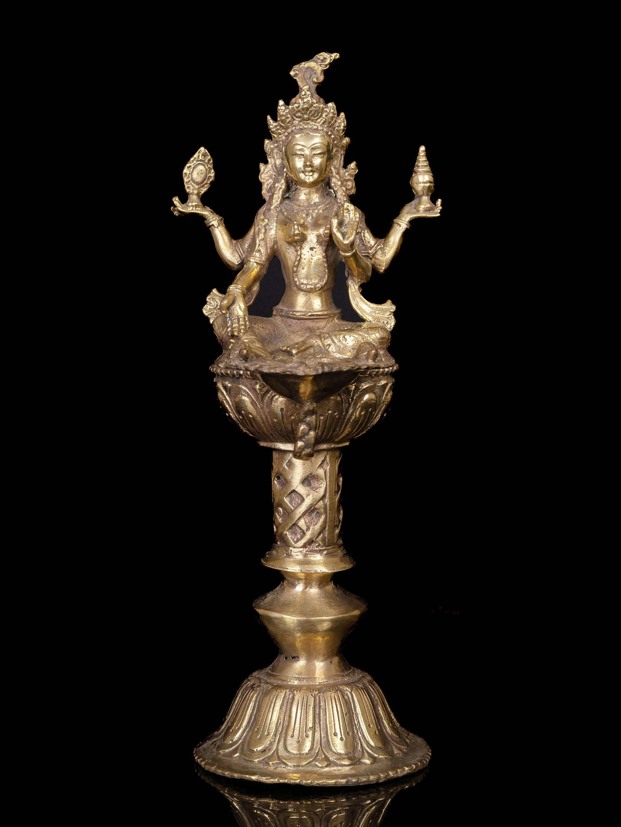 [unique], Statue Of Panas, Oil Lamp, Sukunda Laksmi Or Laxmi, Panas, [bronze Finishing]