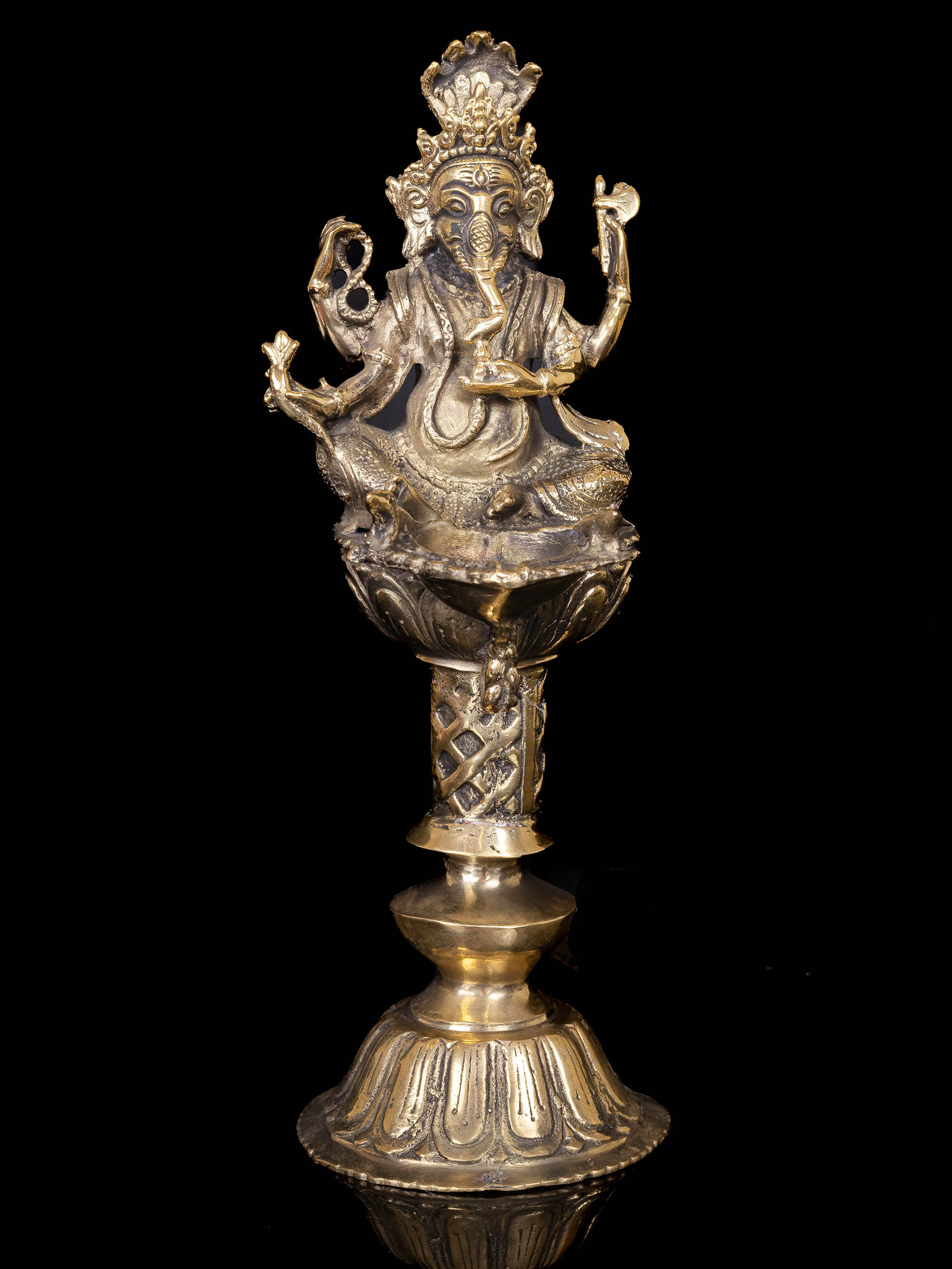 [unique], Statue Of Panas, Oil Lamp, Sukunda With Ganesh, Panas, [brass Finishing]