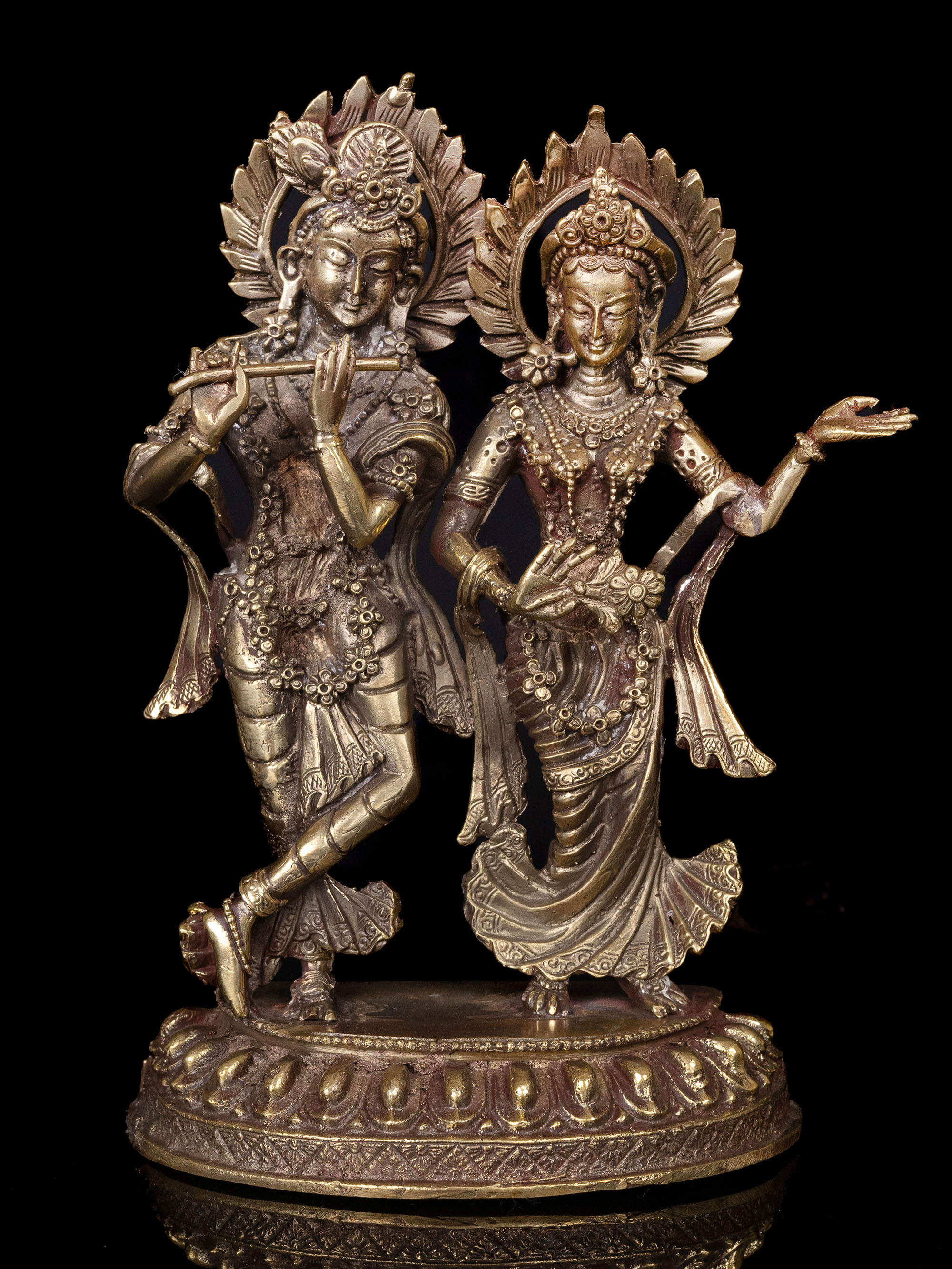 [radha And Krishna], Dancing Couple Nepali Handmade Statue, [brass Finishing]