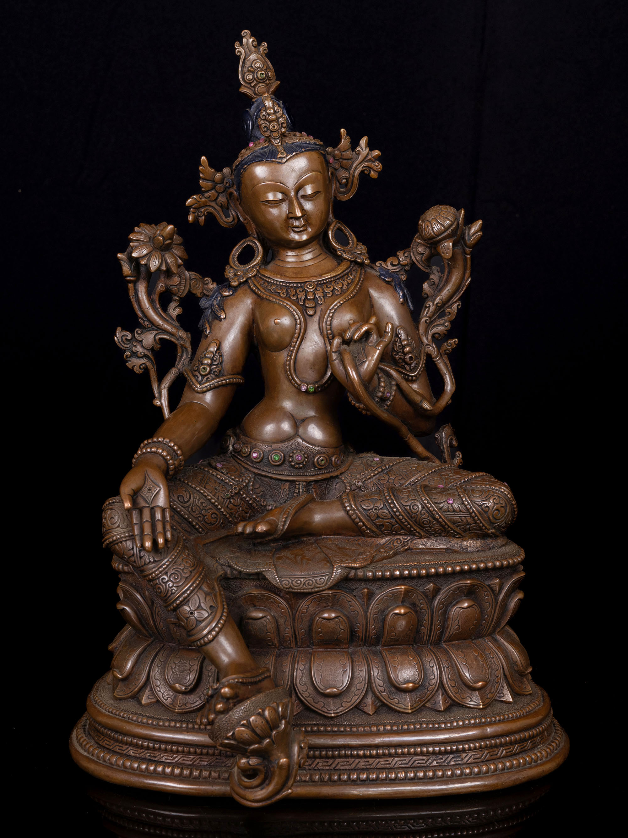 [green Tara], Buddhist Handmade Statue, [chocolate Oxidized]