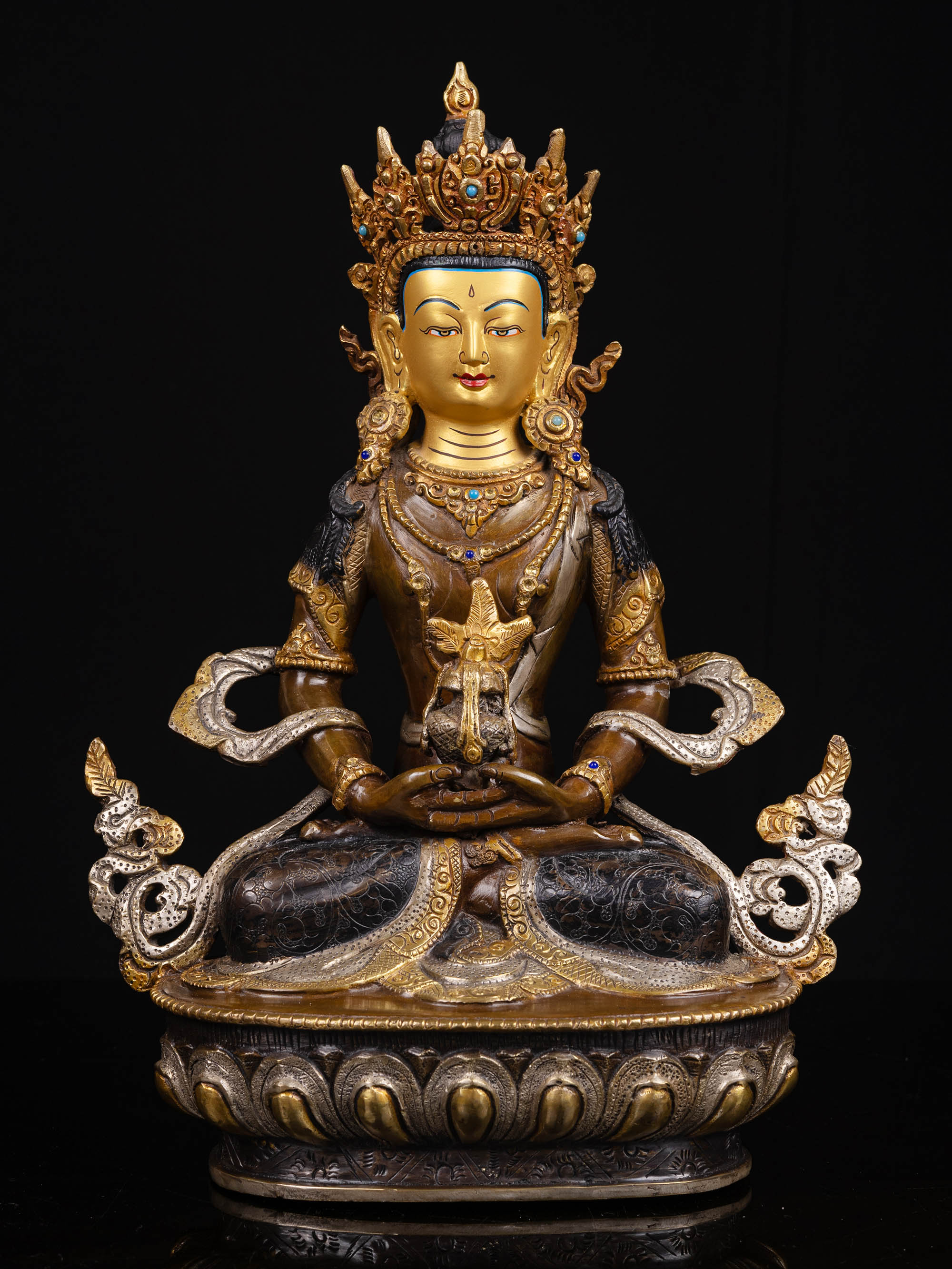 [aparimita], Buddhist Handmade Statue, [silver And Chocolate Oxidized], [face Painted]