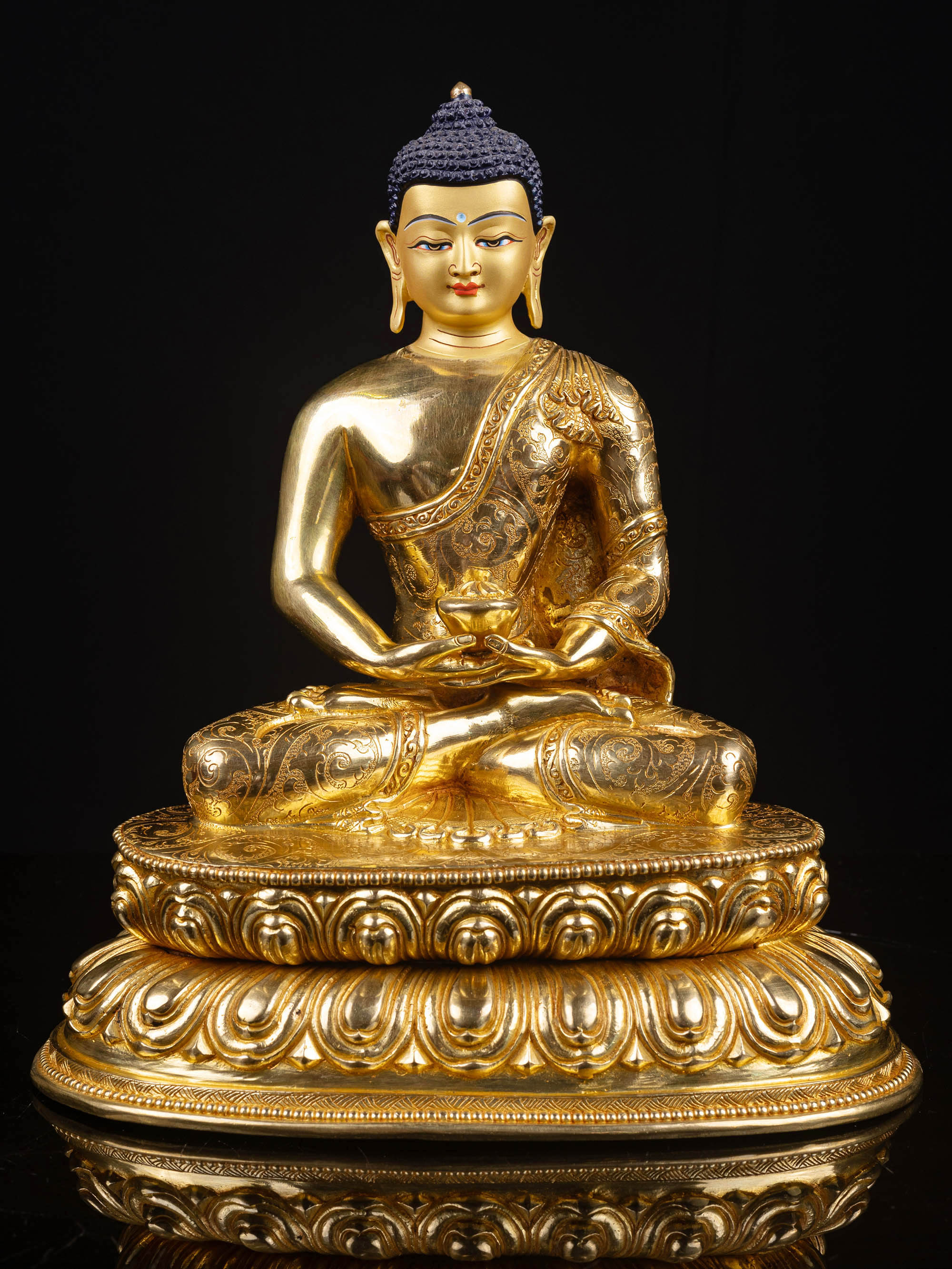 [amitabha Buddha] With Double Base, Buddhist Handmade Statue, [full Gold Plated], [face Painted]
