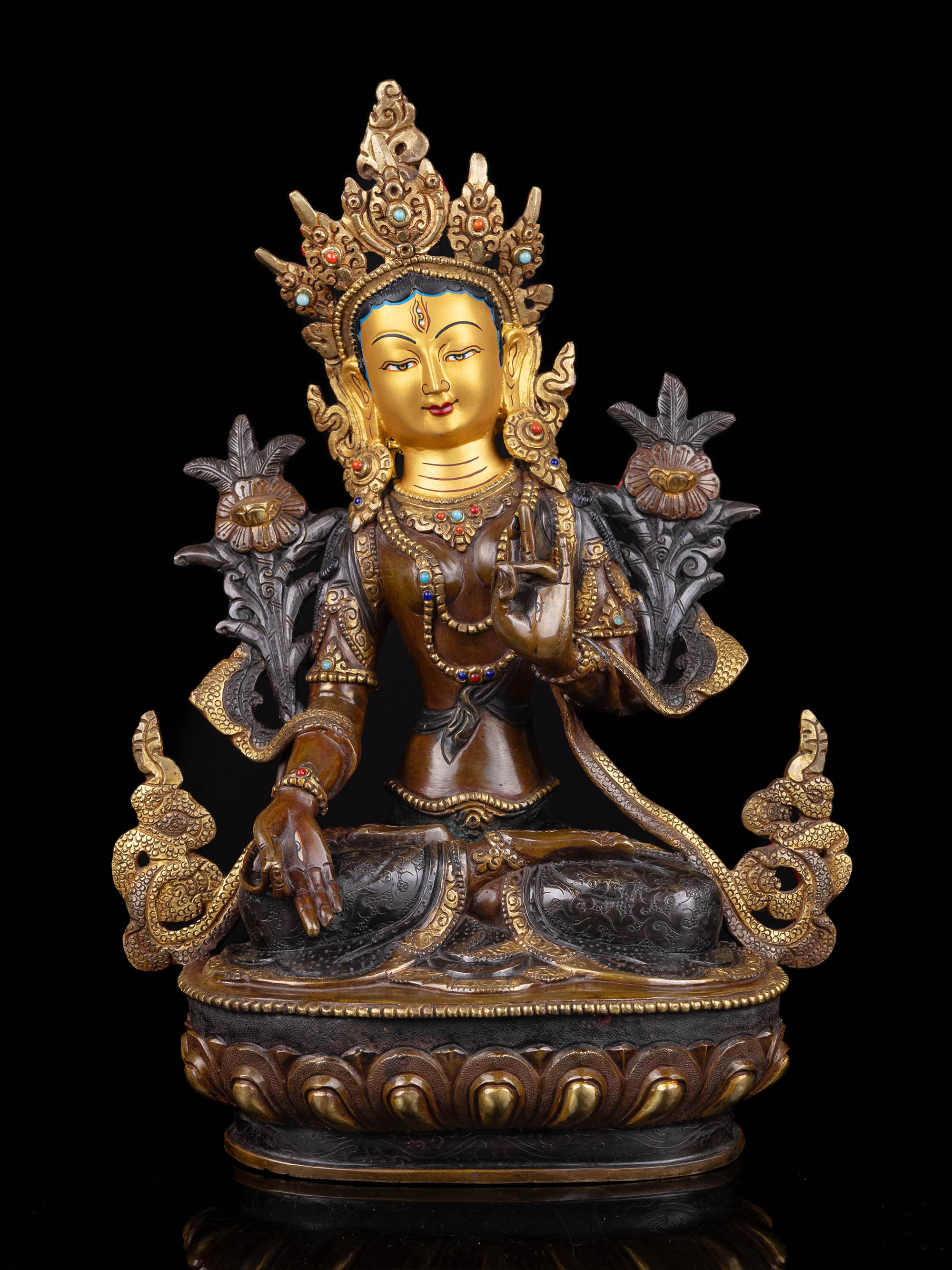 [white Tara], Buddhist Handmade Statue, [chocolate Oxidized], [face Painted]