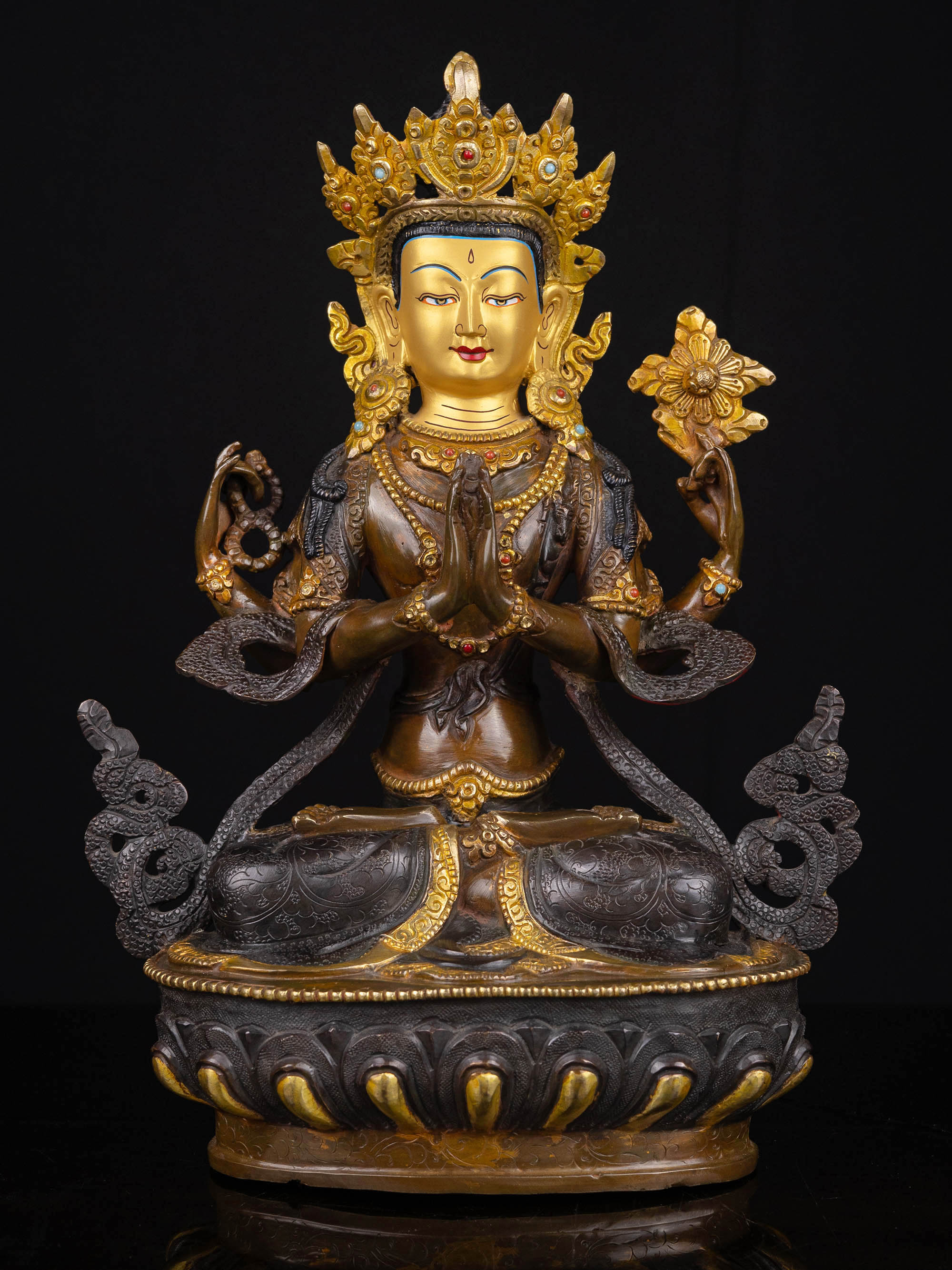 [chenrezig], Buddhist Handmade Statue, [chocolate Oxidized], [face Painted]