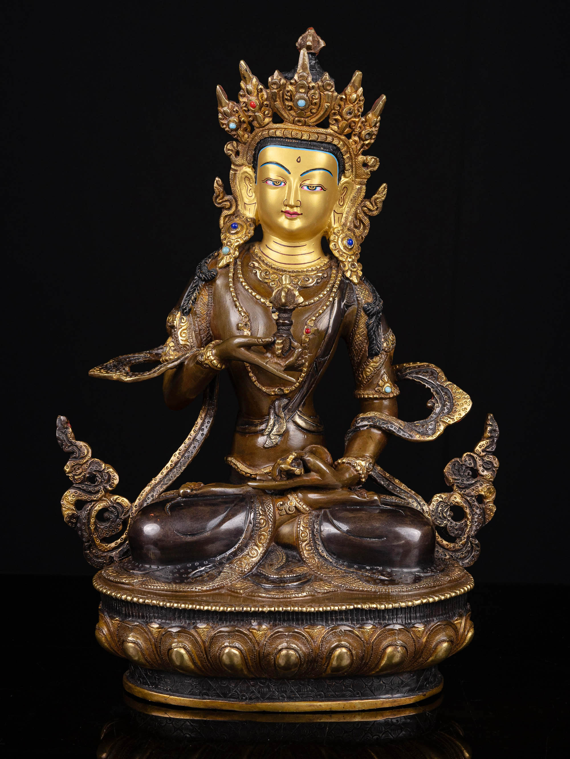 [vajrasattva], Buddhist Handmade Statue, [chocolate Oxidized], [face Painted]