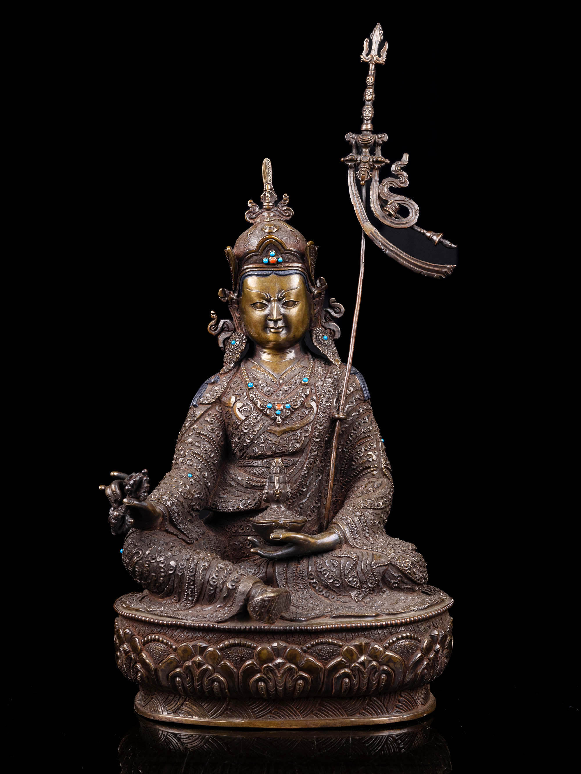 [padmasambhava], Buddhist Handmade Statue, [chocolate Oxidized], [stone Setting]