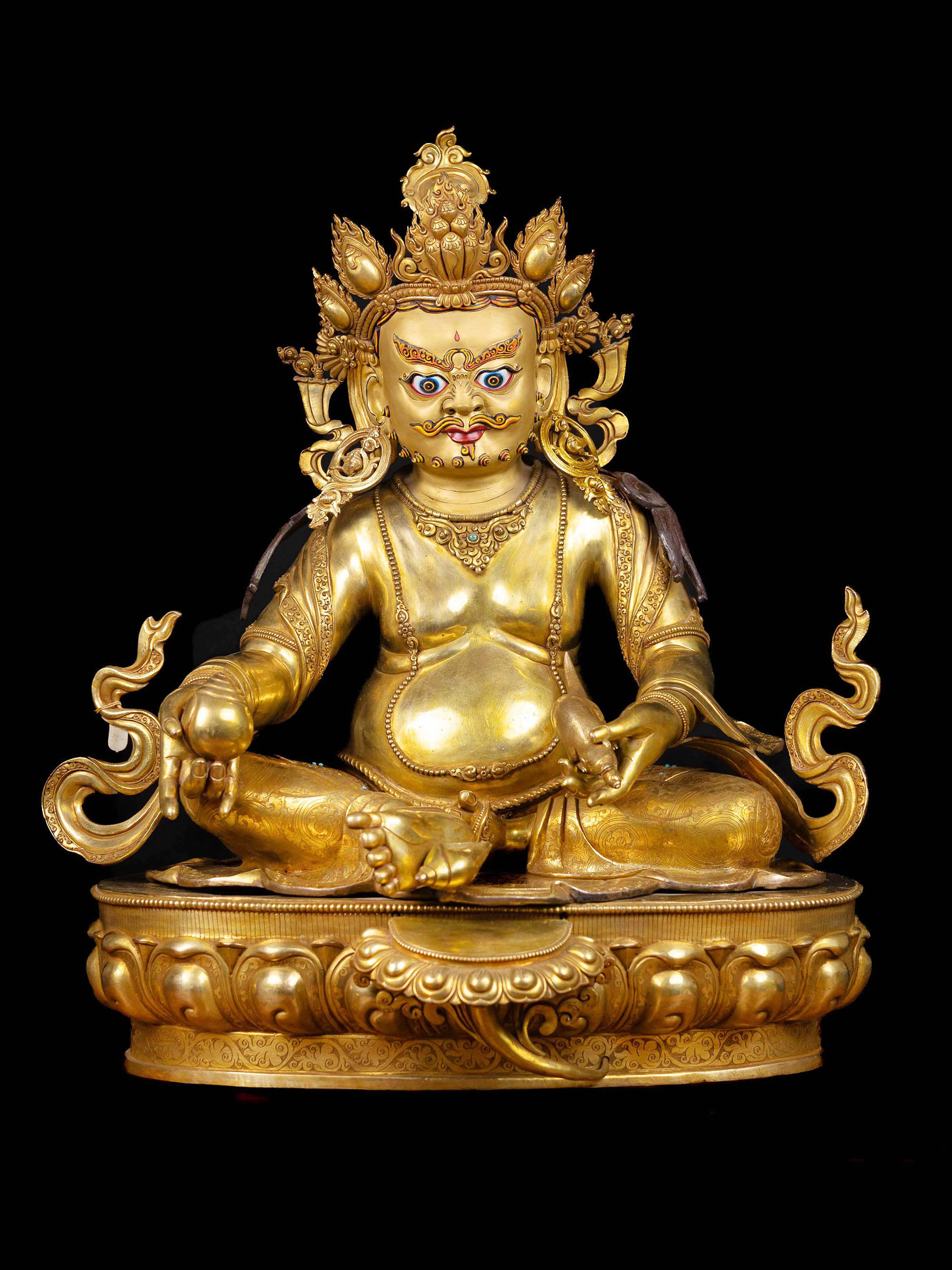 [yellow Jambhala], Buddhist Handmade Statue, [full Gold Plated], [face Painted]
