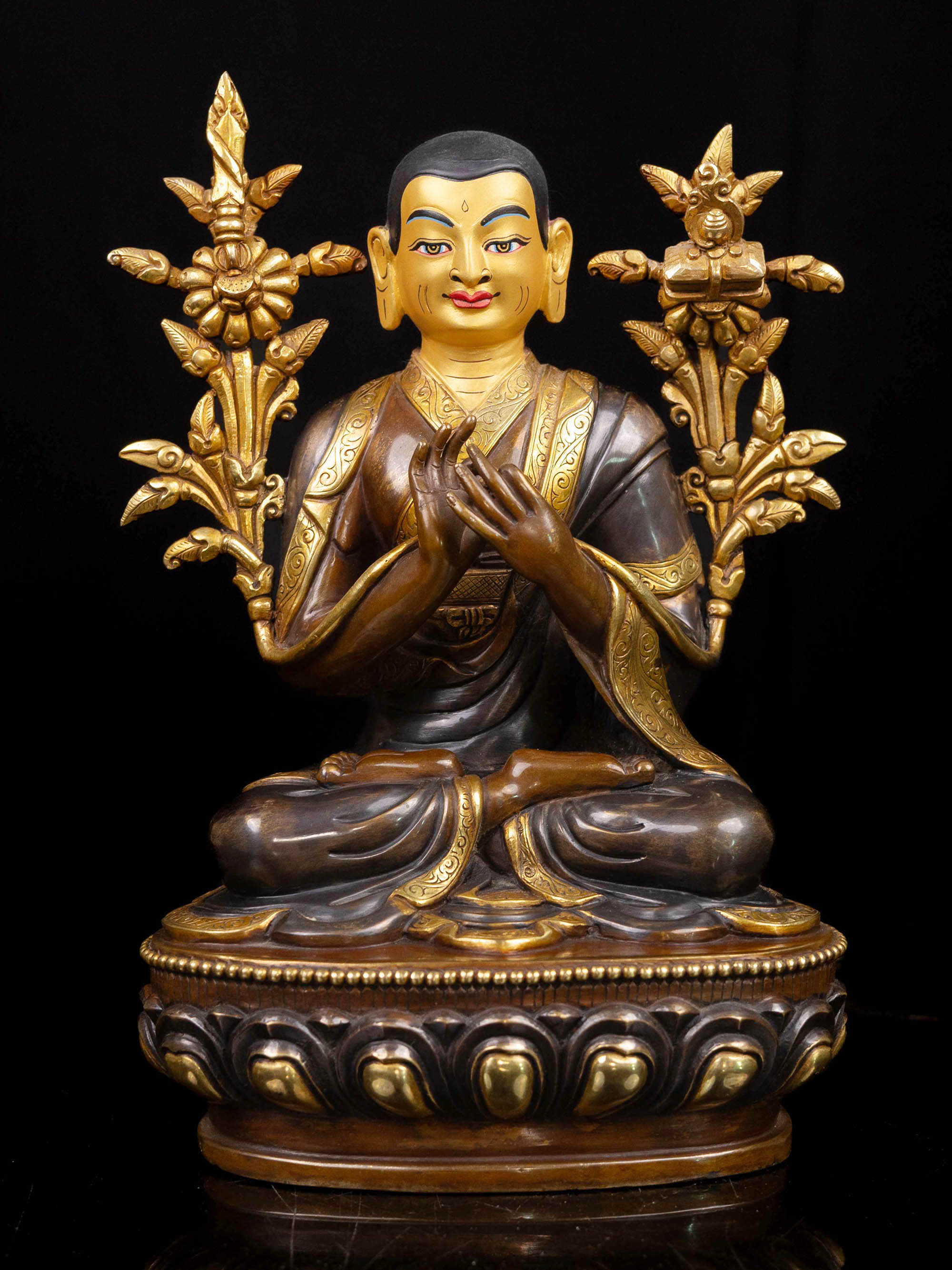 [tsongkhapa], Buddhist Handmade Statue [partly Gold Plated], [face Painted]
