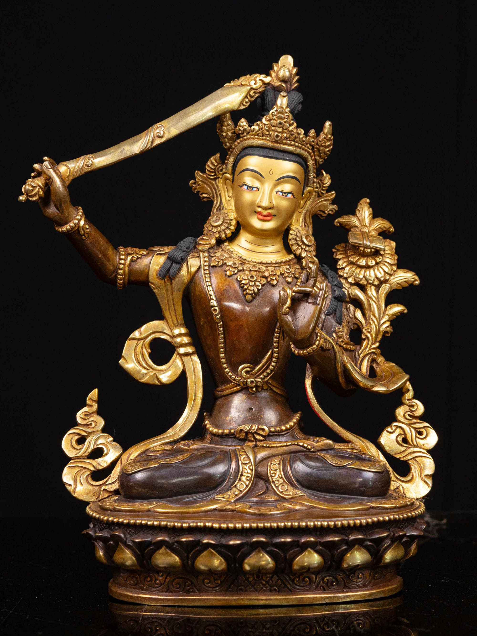 [manjushri], Buddhist Handmade Statue, [partly Gold Plated], [face Painted]