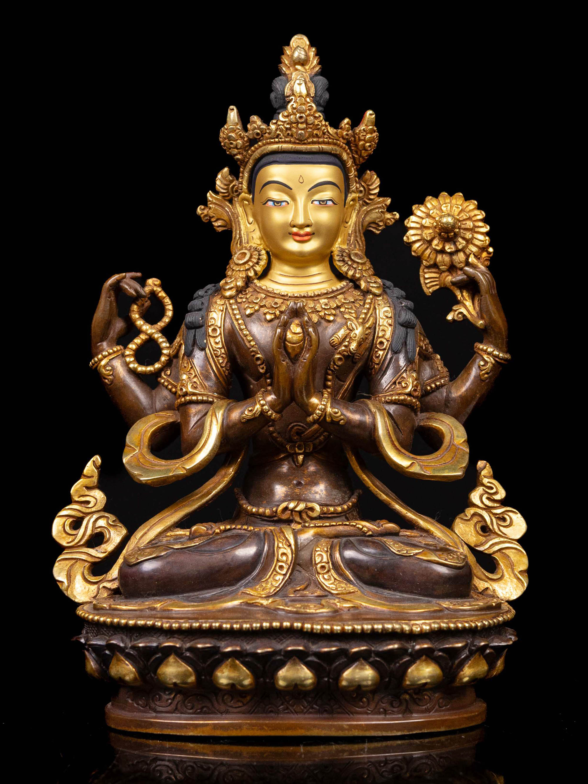 [chenrezig], Buddhist Handmade Statue, [partly Gold Plated], [face Painted]