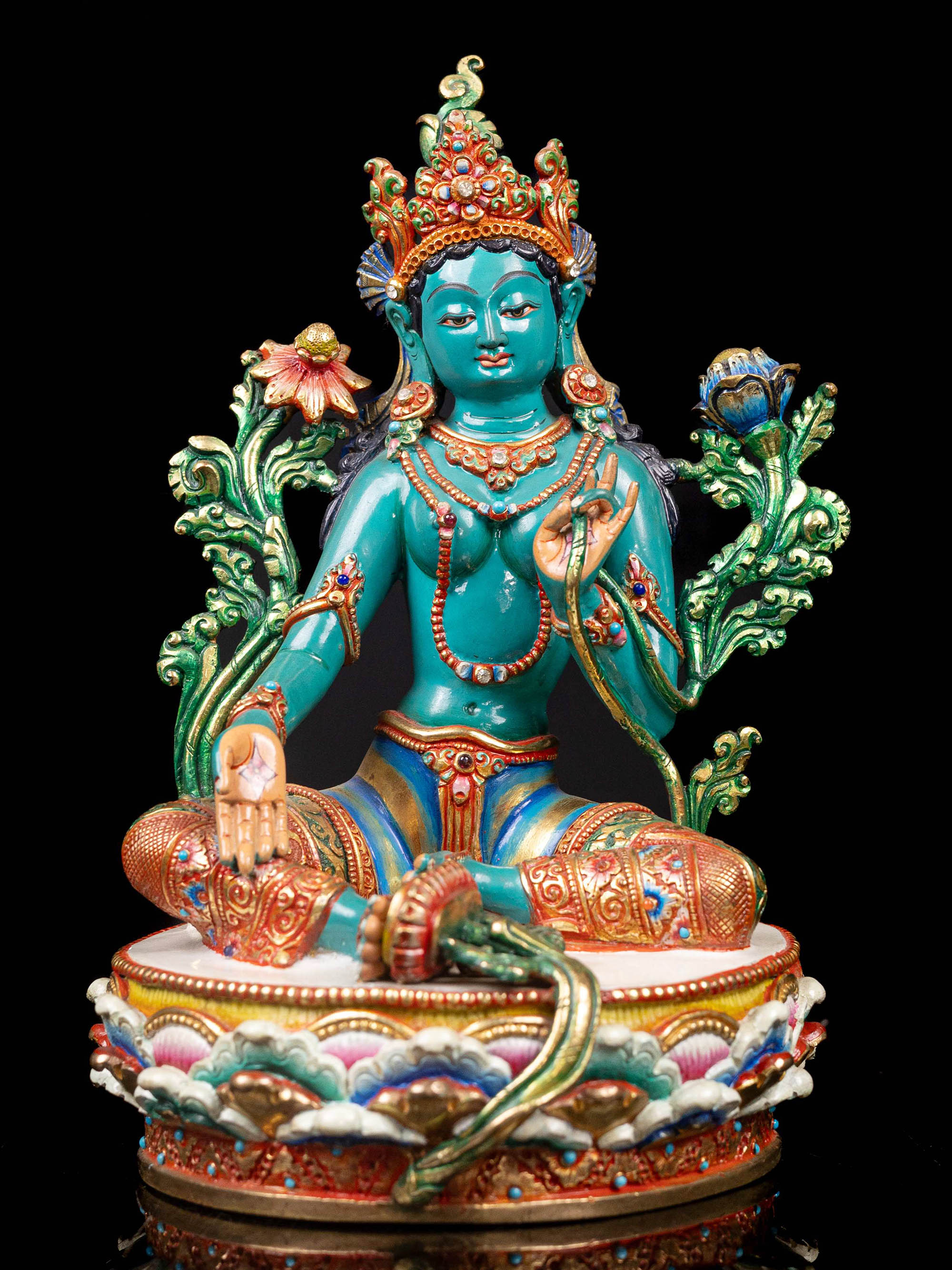 [green Tara], Buddhist Handmade Statue, [thangka Color Finishing], [stone Setting]