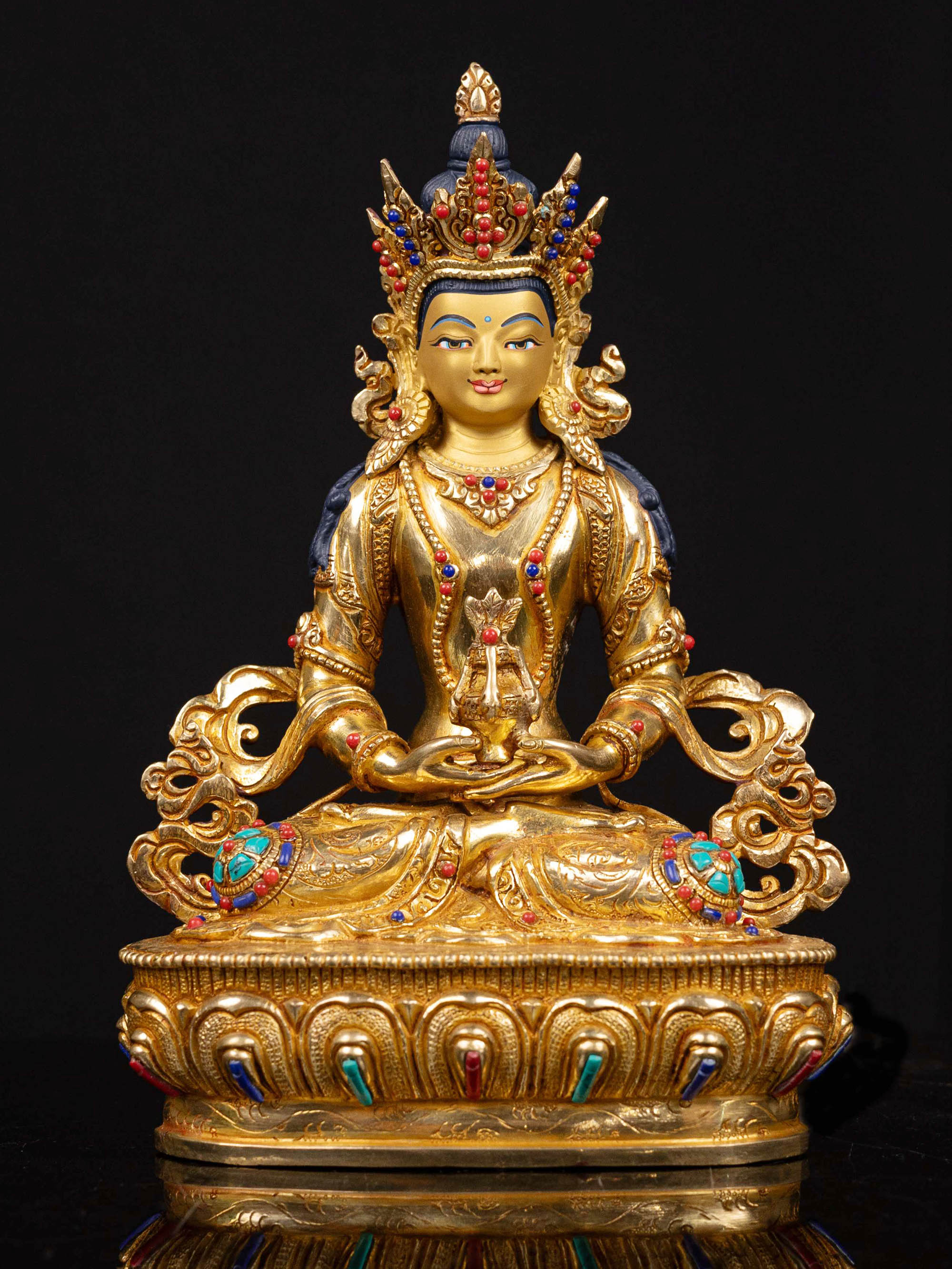 [aparimita], Buddhist Handmade Statue, [full Gold Plated], [stone Setting], [face Painted]