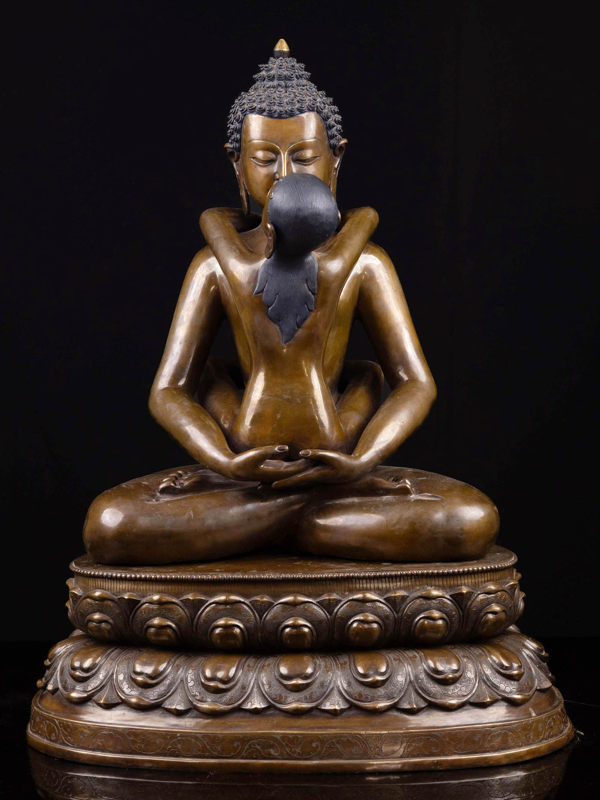 [samantabhadra], [buddha Shakti] With Double Base, Buddhist Handmade Statue, [chocolate Oxidized]