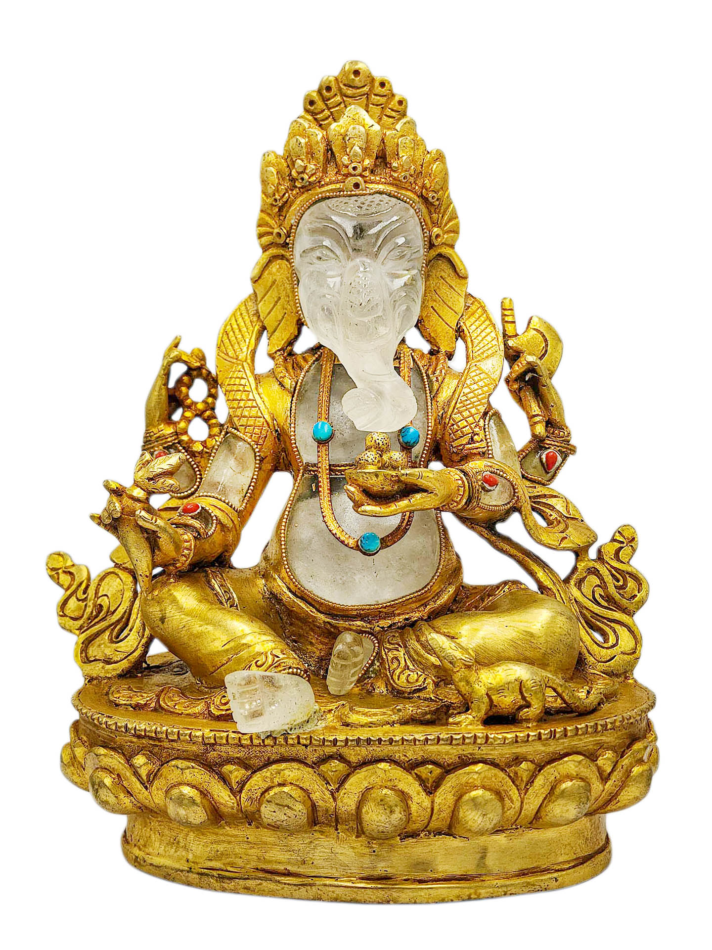 Crystal Ganesh Statue With [metal - Stone Craft] - Partly Gold Plated
