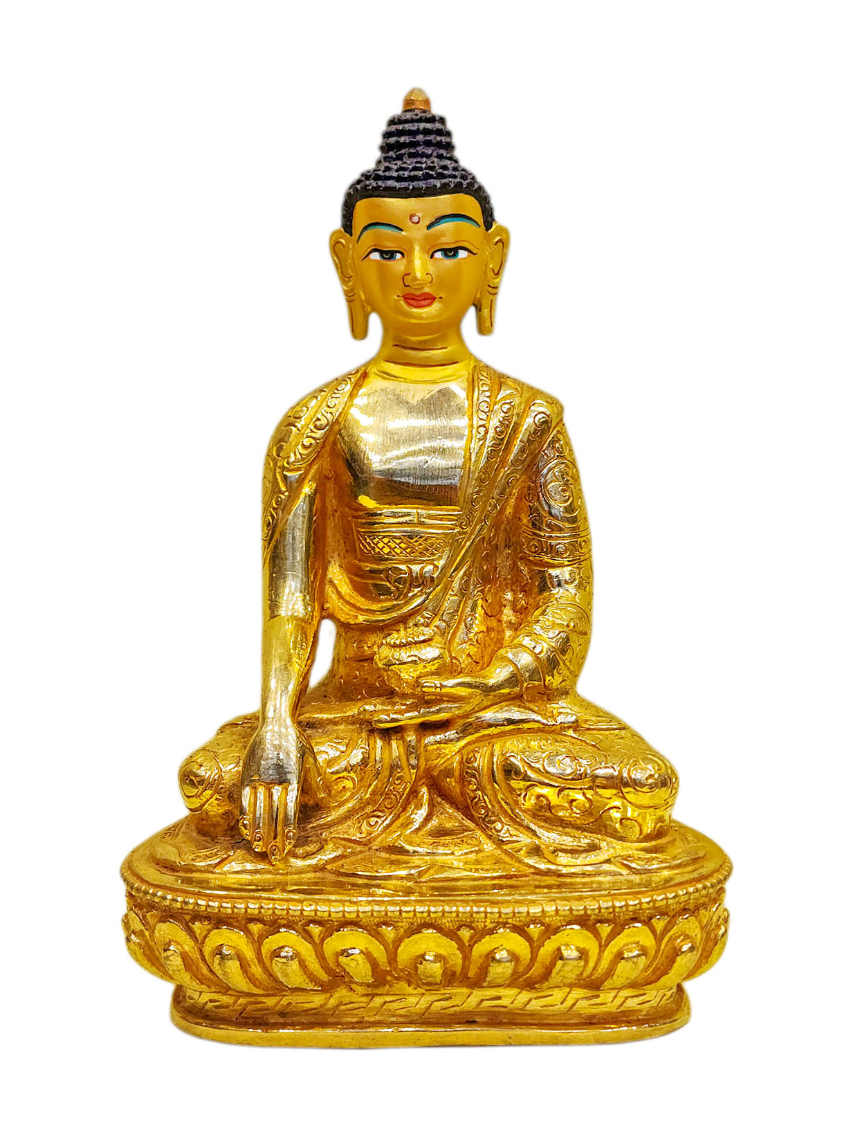 [shakyamuni Buddha, Buddhist Miniature Statue [full Gold Plated], [face Painted]
