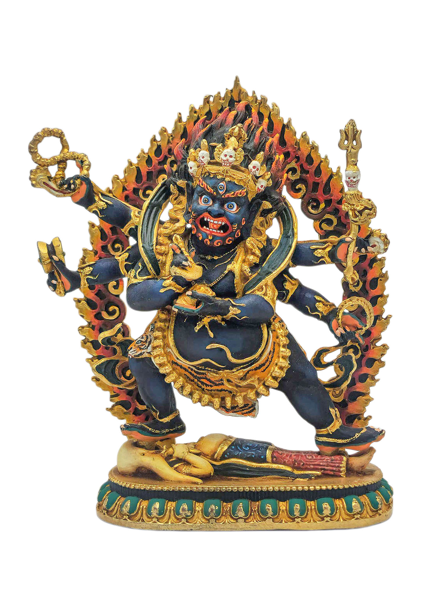 [mahakala Six Arms], Buddhist Miniature Statue, [thangka Color Finishing]